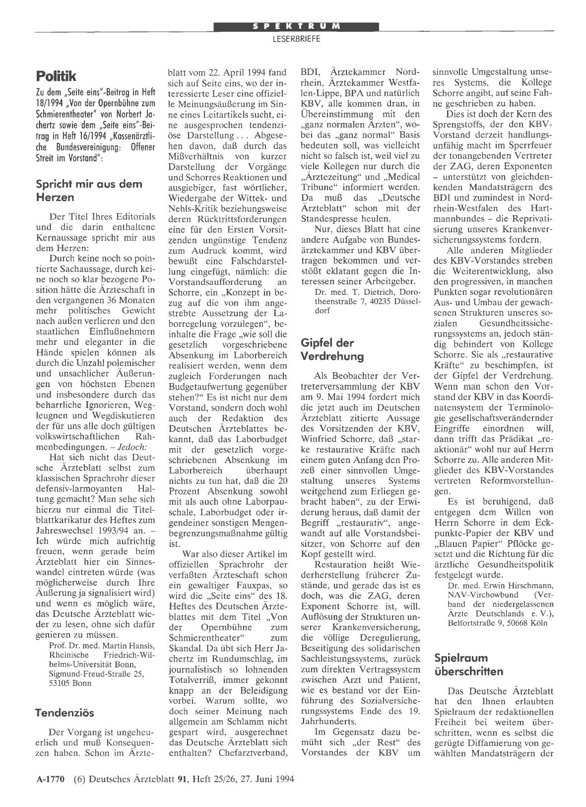 Vorschauseite 1: Politik: Tendenziös