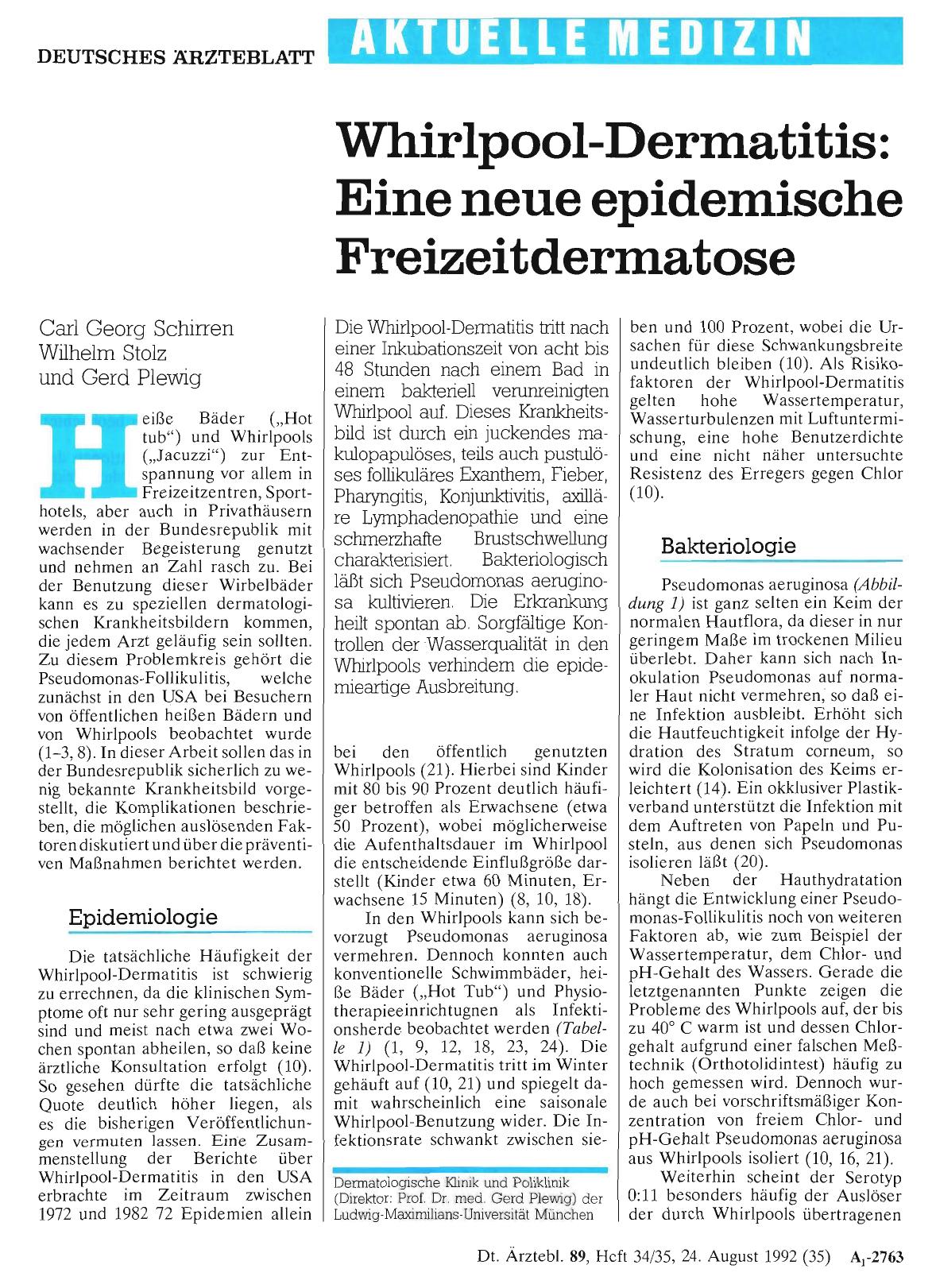 Vorschauseite 1: Whirlpool-Dermatitis: Eine neue epidemische Freizeitdermatose