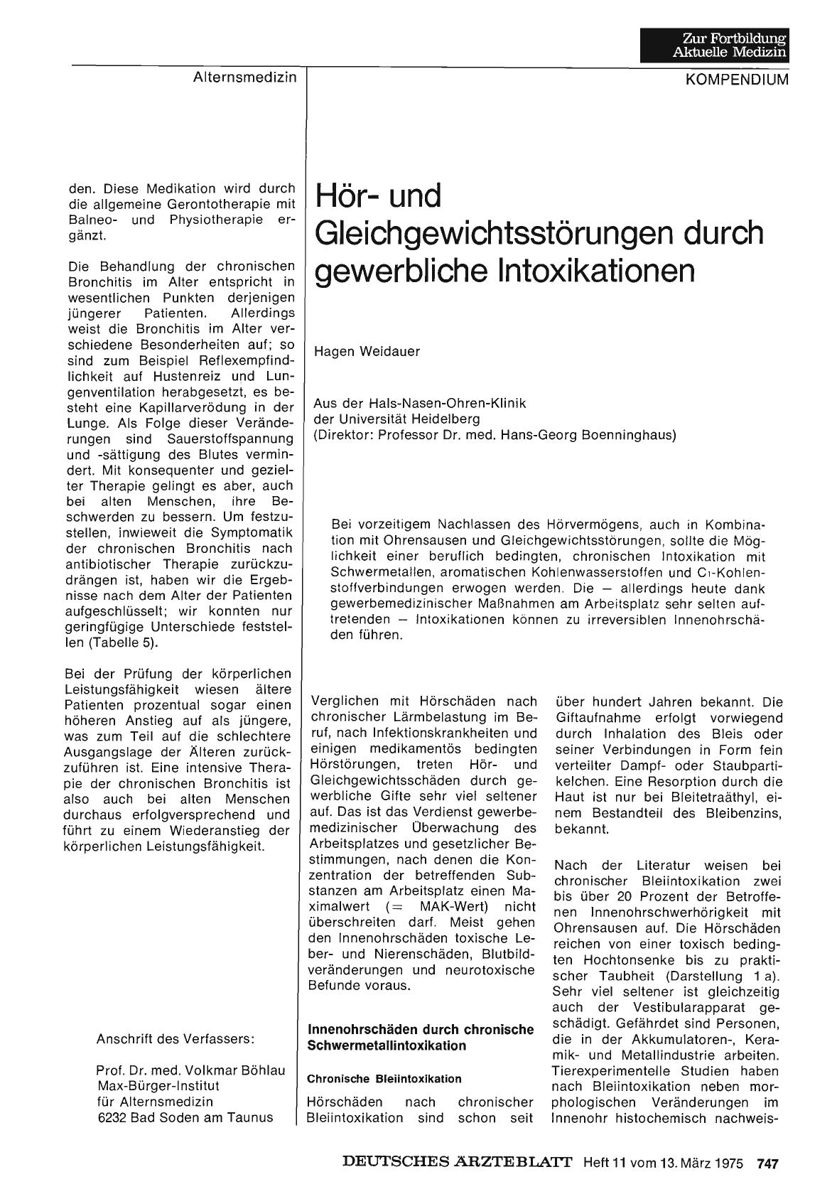 Vorschauseite 1: Hörund Gleichgewichtsstörungen durch gewerbliche Intoxikationen