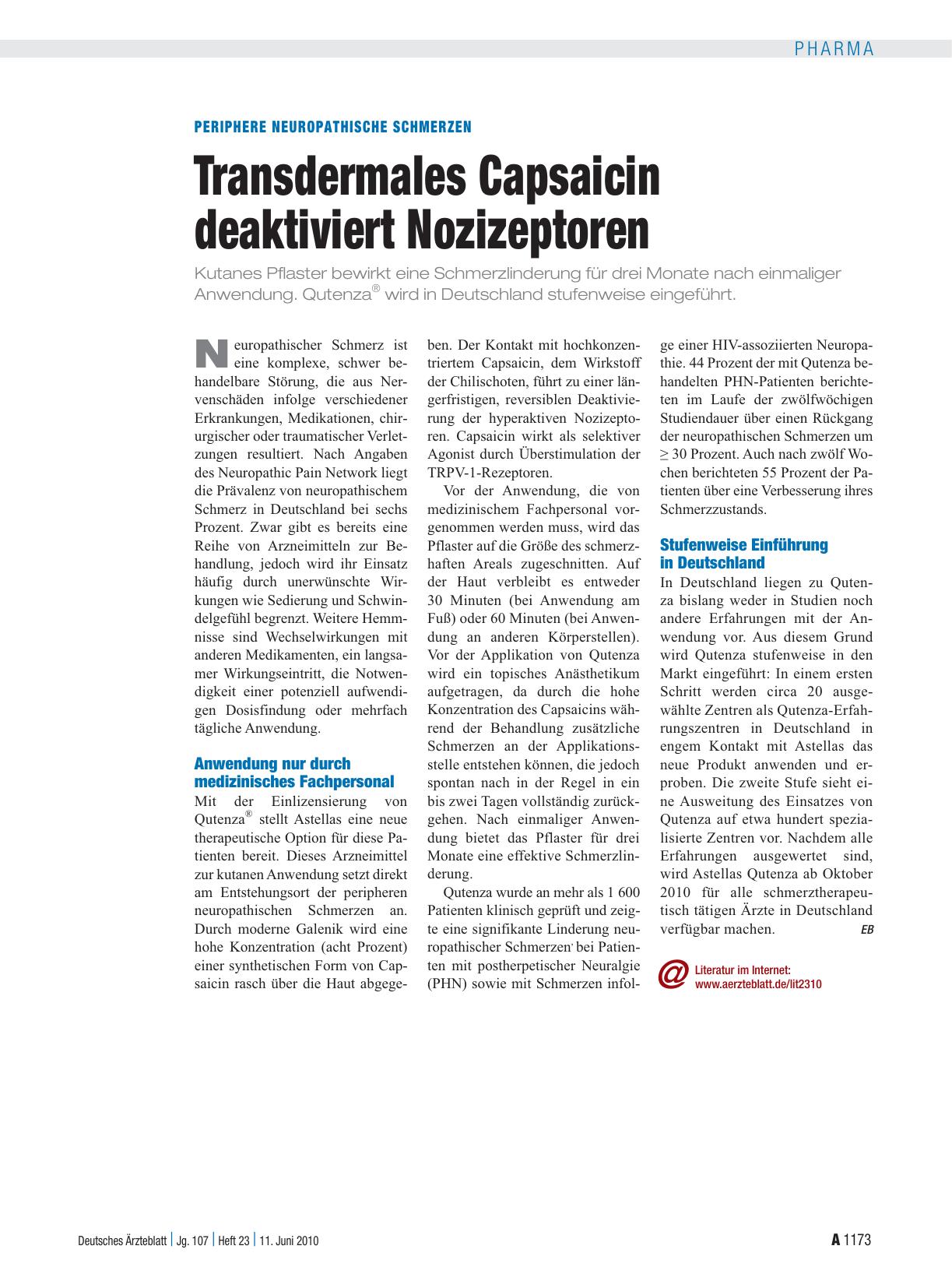 Vorschauseite 1: Periphere neuropathische schmerzen: Transdermales Capsaicin deaktiviert Nozizeptoren