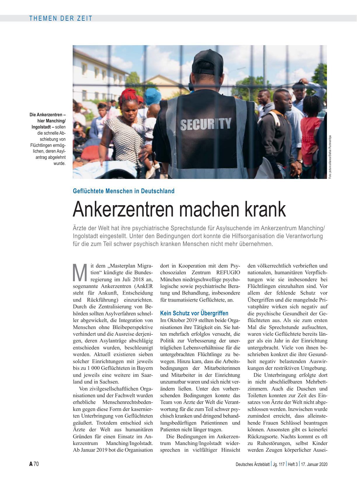 Vorschauseite 1: Geflüchtete Menschen in Deutschland: Ankerzentren machen krank