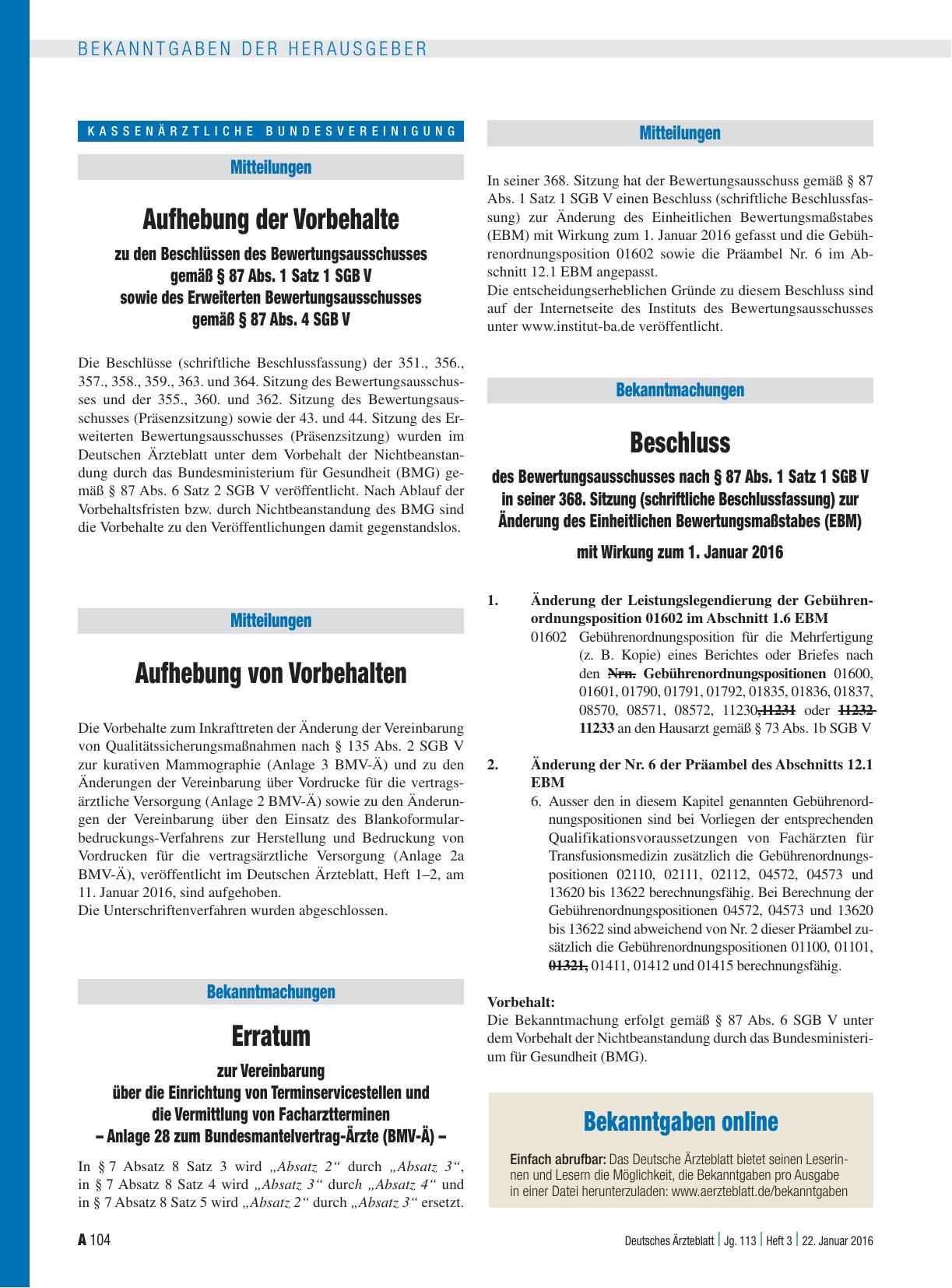 Vorschauseite 1: Aufhebung von Vorbehalten