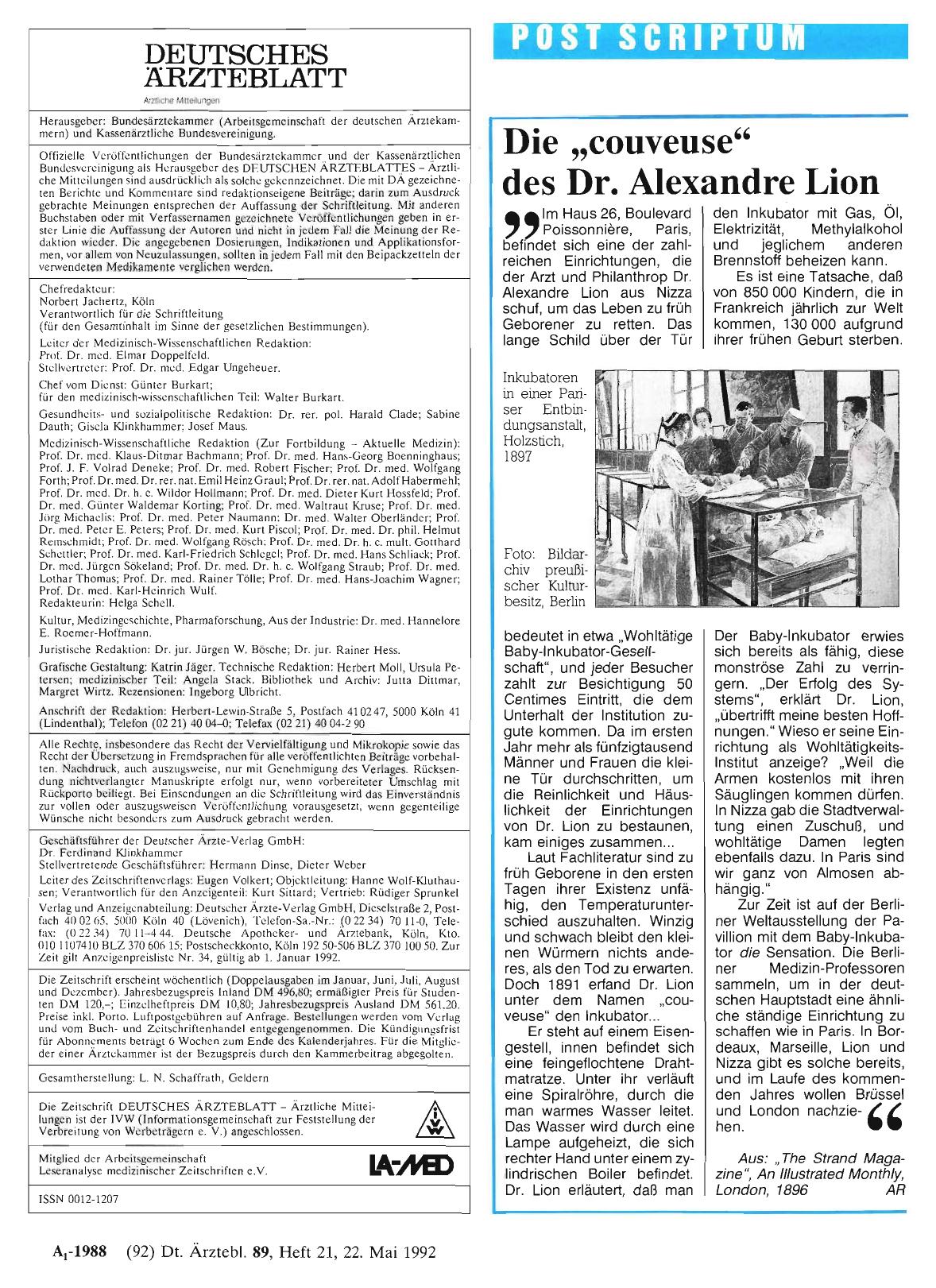 Vorschauseite 1: Die „couveuse“ des Dr. Alexandre Lion