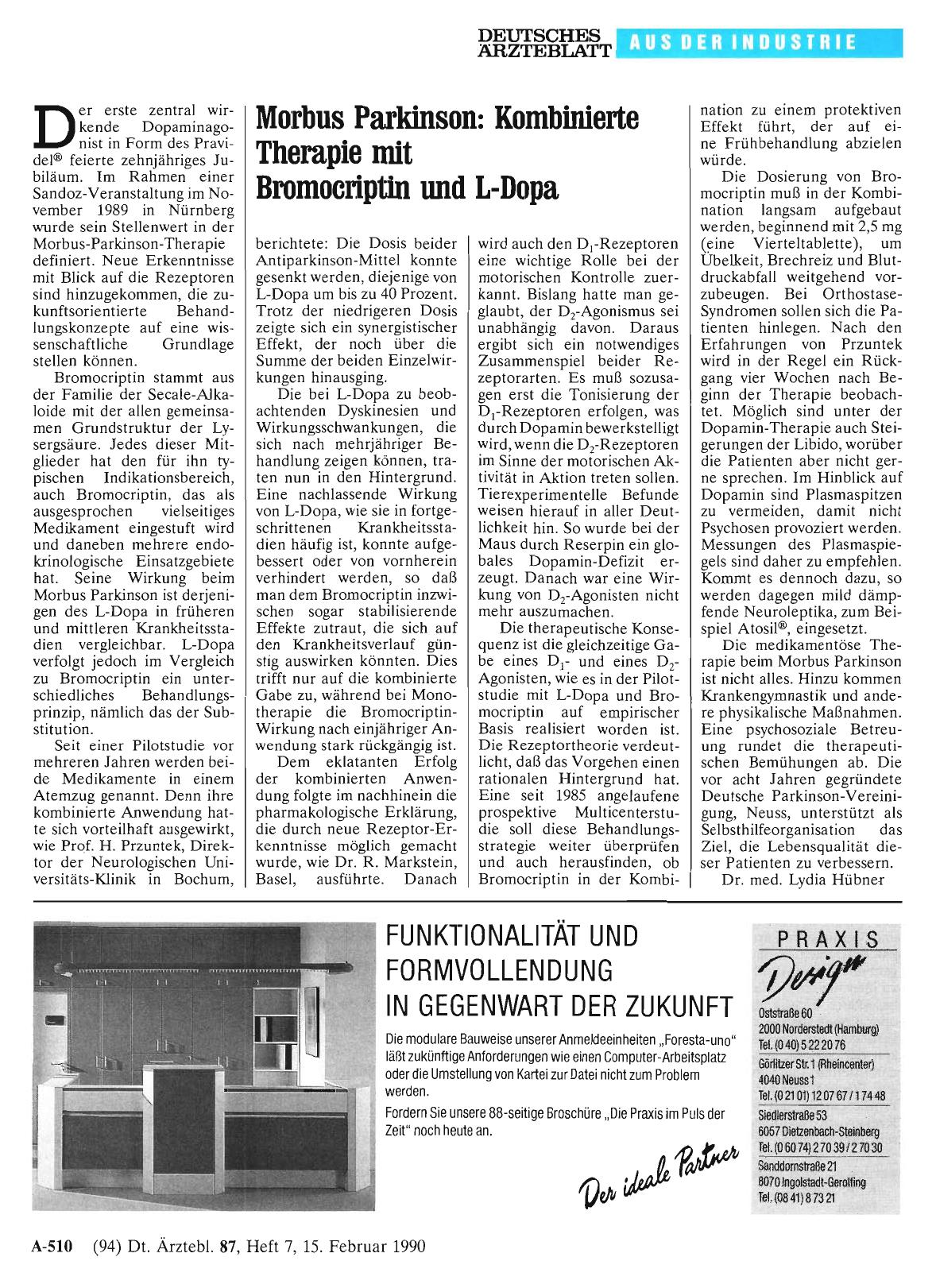 Vorschauseite 1: Morbus Parkinson: Kombinierte Therapie mit Bromocriptin und L-Dopa