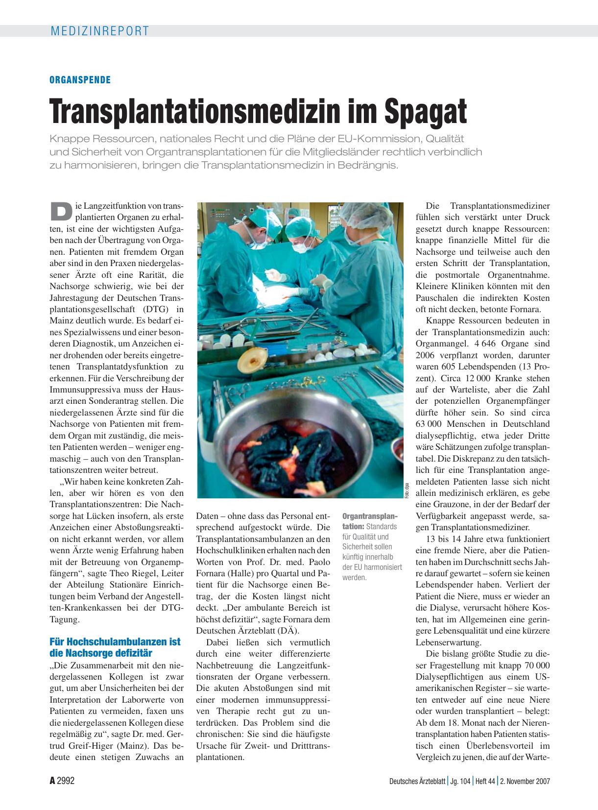 Vorschauseite 1: Organspende: Transplantationsmedizin im Spagat