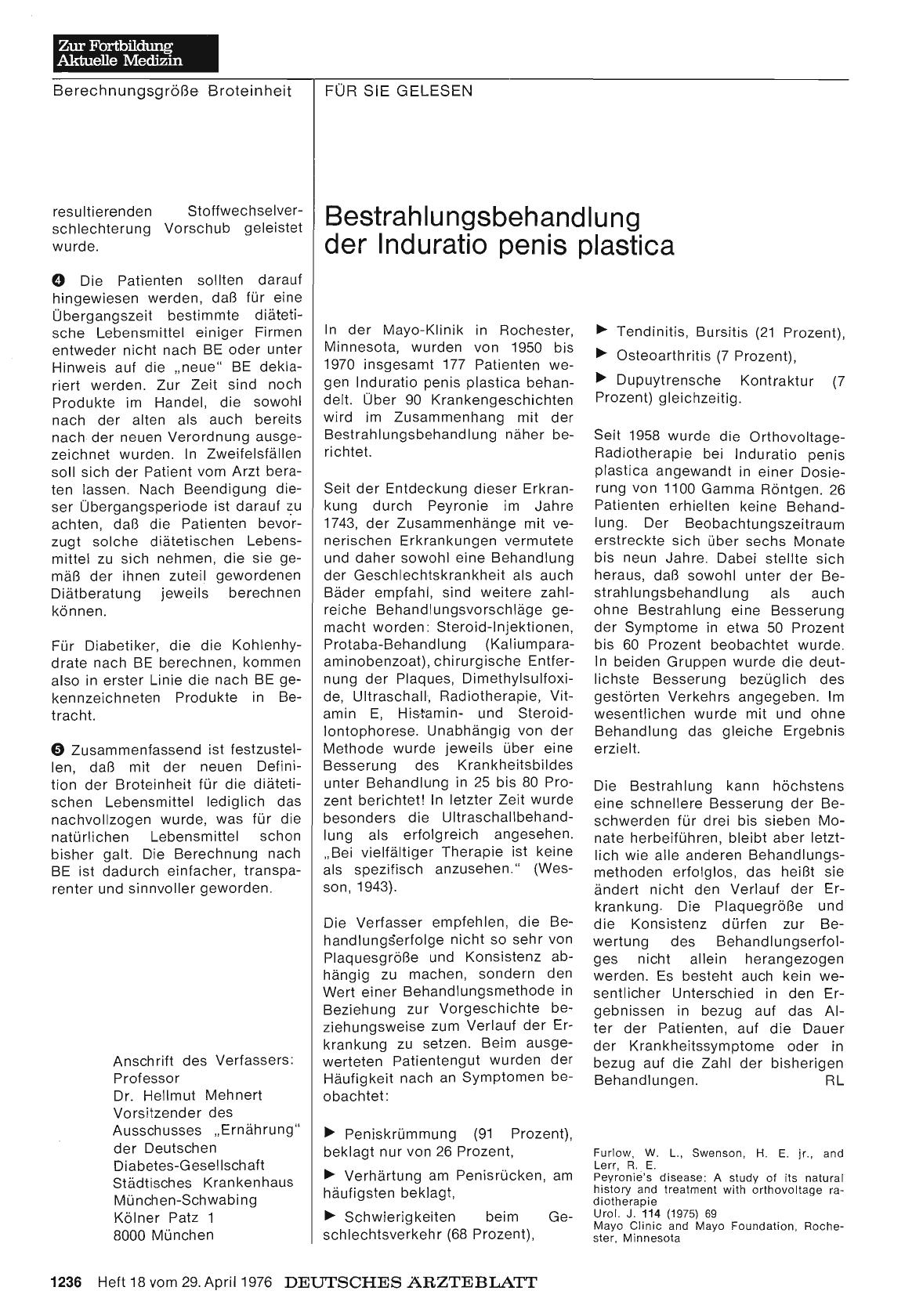 Vorschauseite 1: Bestrahlungsbehandlung der lnduratio penis plastica