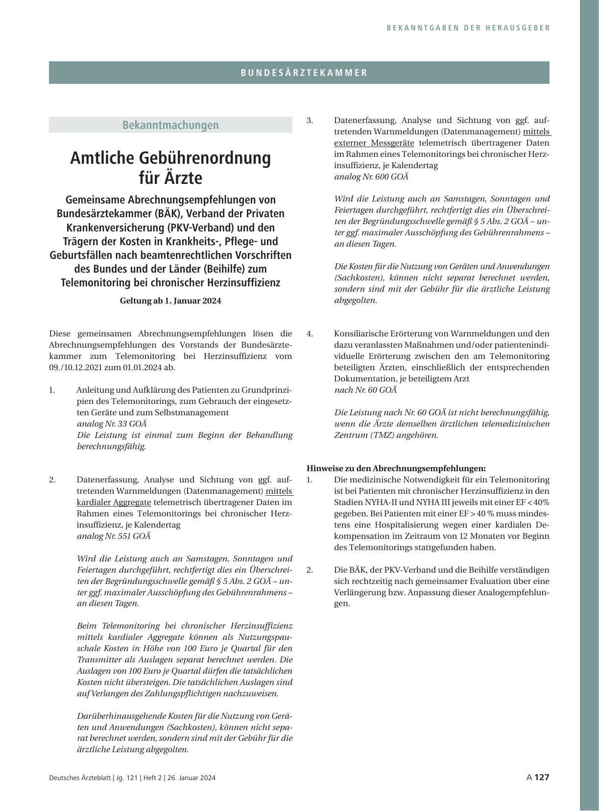 Vorschauseite 1: Amtliche Gebührenordnung für Ärzte: Gemeinsame Abrechnungsempfehlungen von Bundesärztekammer (BÄK), Verband der Privaten Krankenversicherung (PKV-Verband) und den Trägern der Kost…