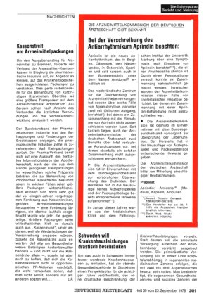 Vorschauseite 1: DIE ARZNEIMITTELKOMMISSION DER DEUTSCHEN ÄRZTESCHAFT GIBT BEKANNT: Bei der Verschreibung des Antiarrhythmikum Aprindin beachten