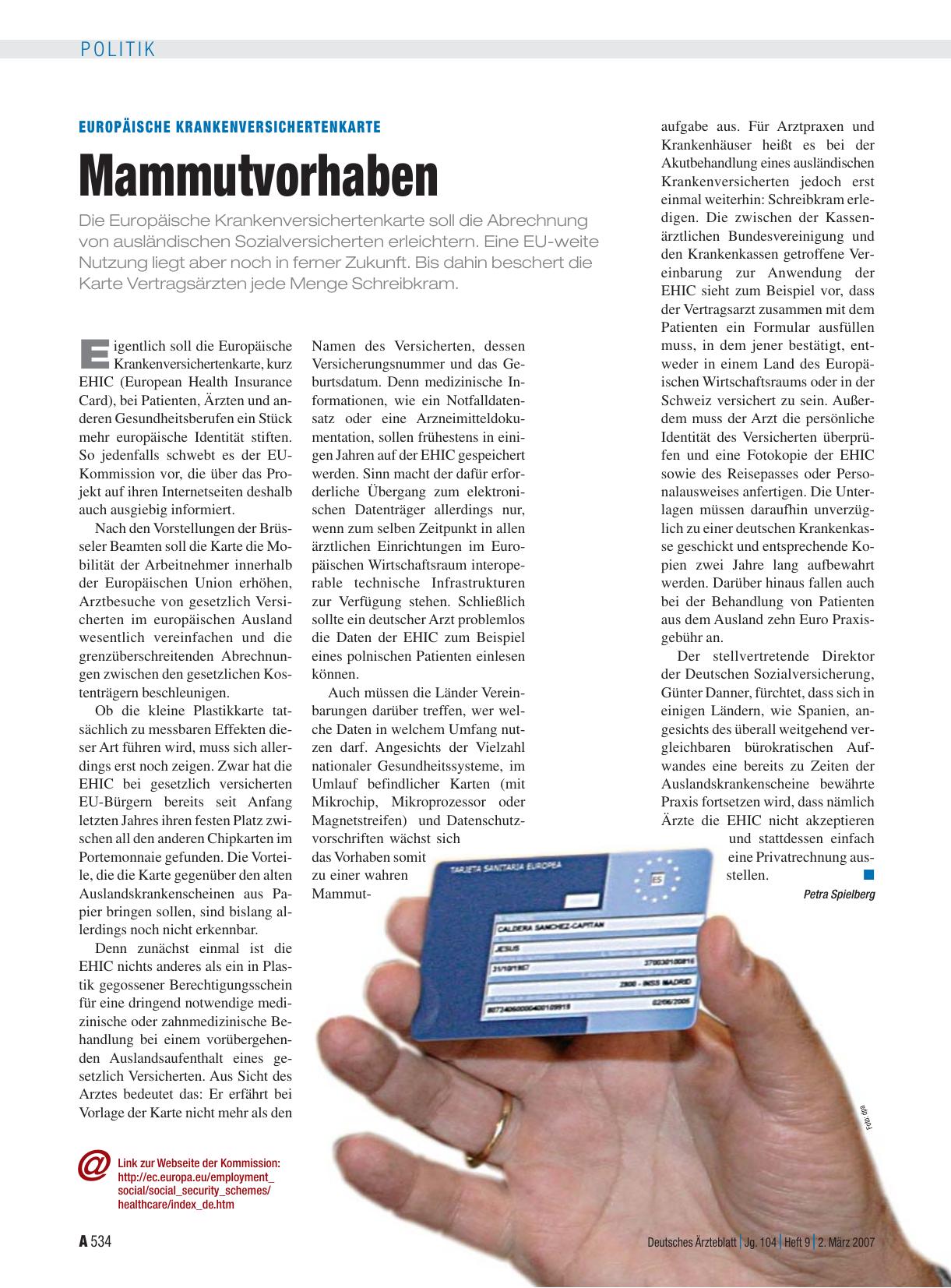 Vorschauseite 1: Europäische Krankenversichertenkarte: Mammutvorhaben