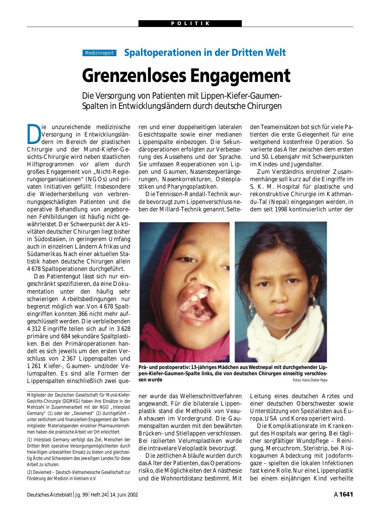 Vorschauseite 1: Spaltoperationen in der Dritten Welt: Grenzenloses Engagement