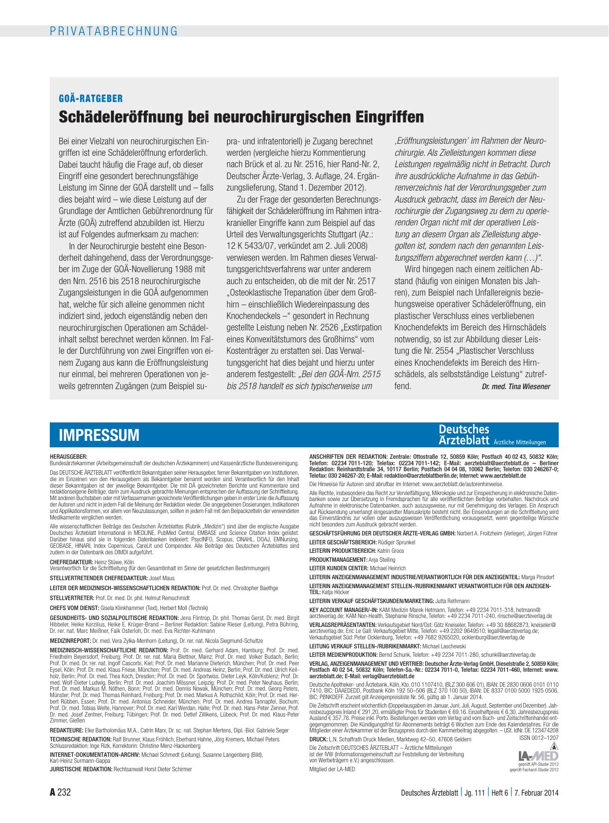 Vorschauseite 1: GOÄ-Ratgeber: Schädeleröffnung bei neurochirurgischen Eingriffen