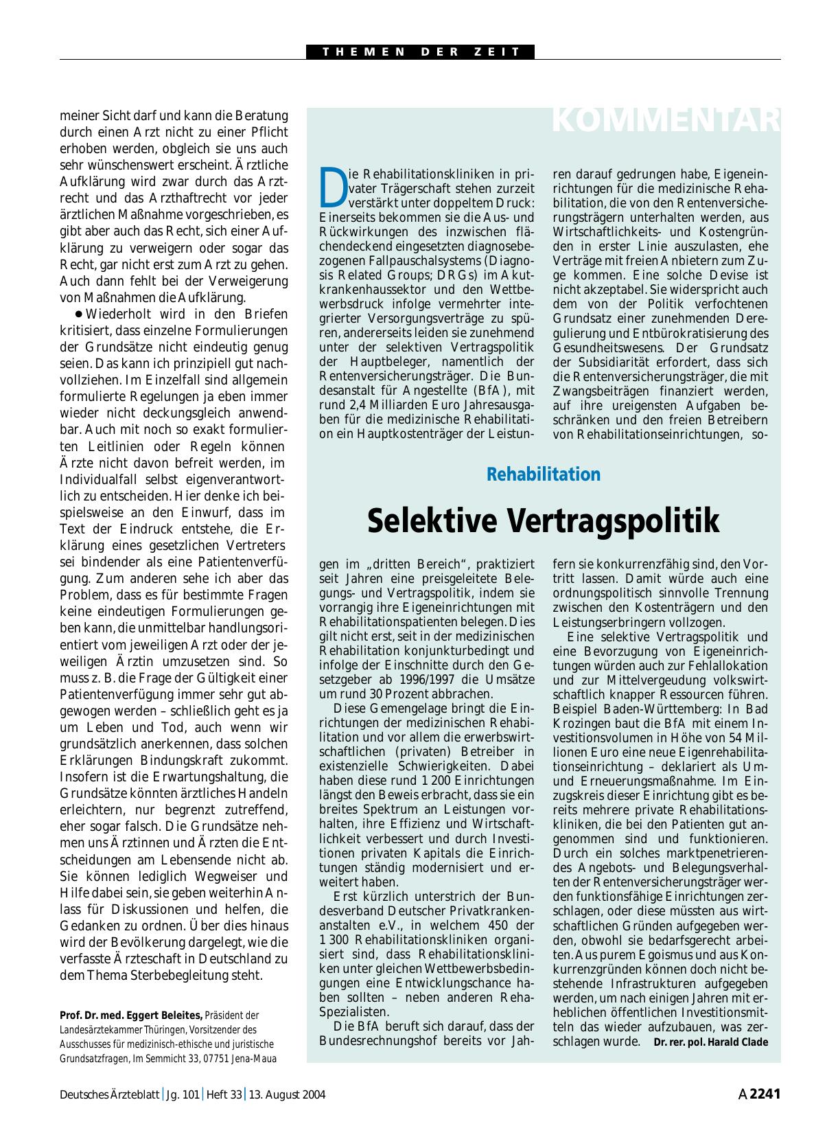 Vorschauseite 1: Rehabilitation: Selektive Vertragspolitik