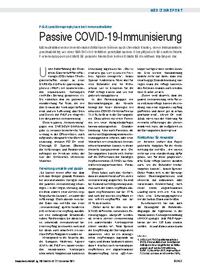Vorschauseite 1: Prä-Expositionsprophylaxe bei Immunschwäche: Passive COVID-19-Immunisierung