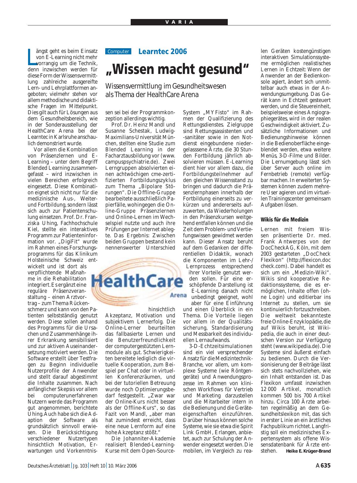 Vorschauseite 1: Learntec 2006: „Wissen macht gesund“