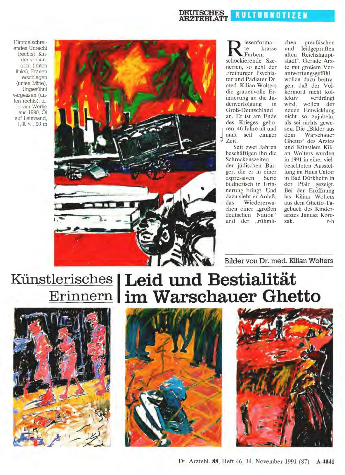 Vorschauseite 1: Leid und Bestialität im Warschauer Ghetto: Künstlerisches Erinnern: Bilder von Dr. med. Kilian Wolters