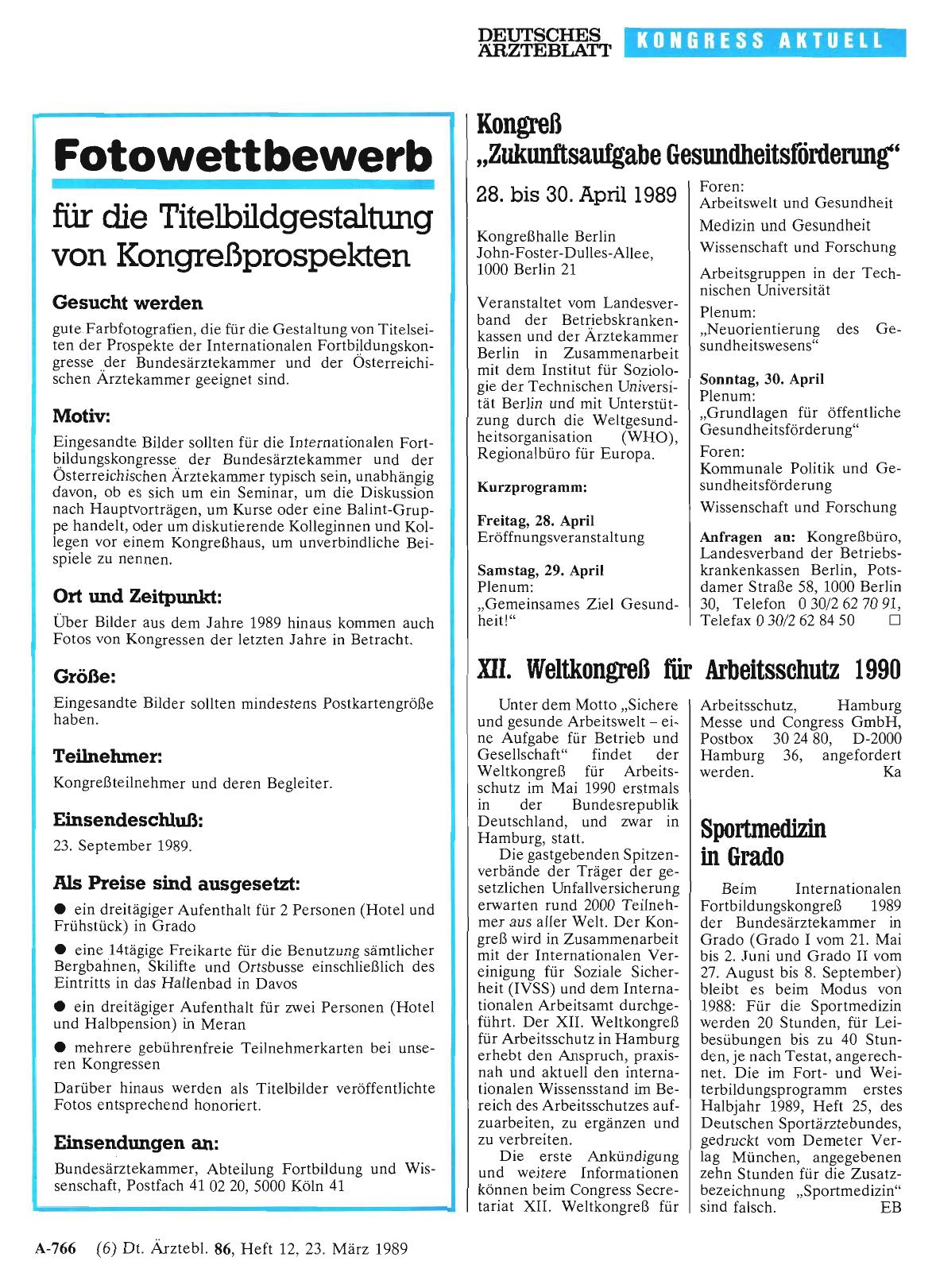 Vorschauseite 1: Kongreß „Zukunftsaufgabe Gesundheitsförderung“
