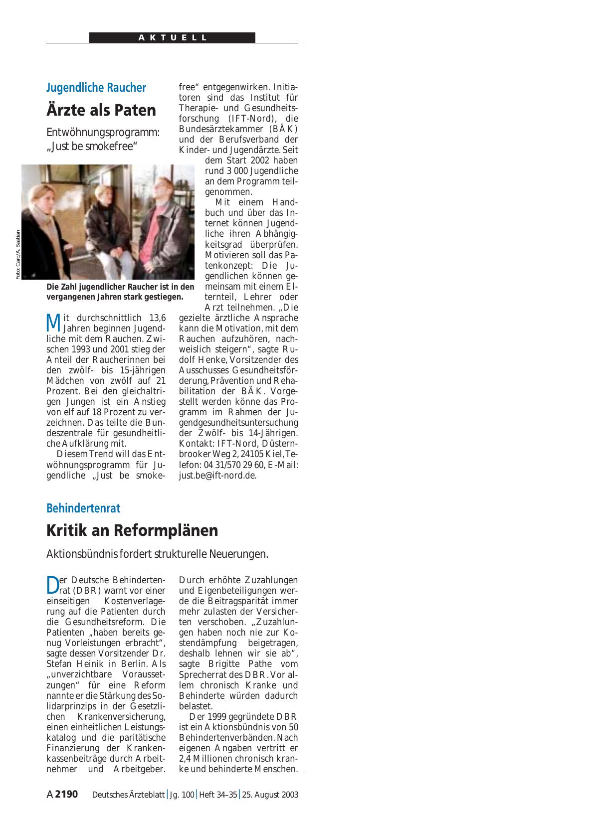 Vorschauseite 1: Behindertenrat: Kritik an Reformplänen