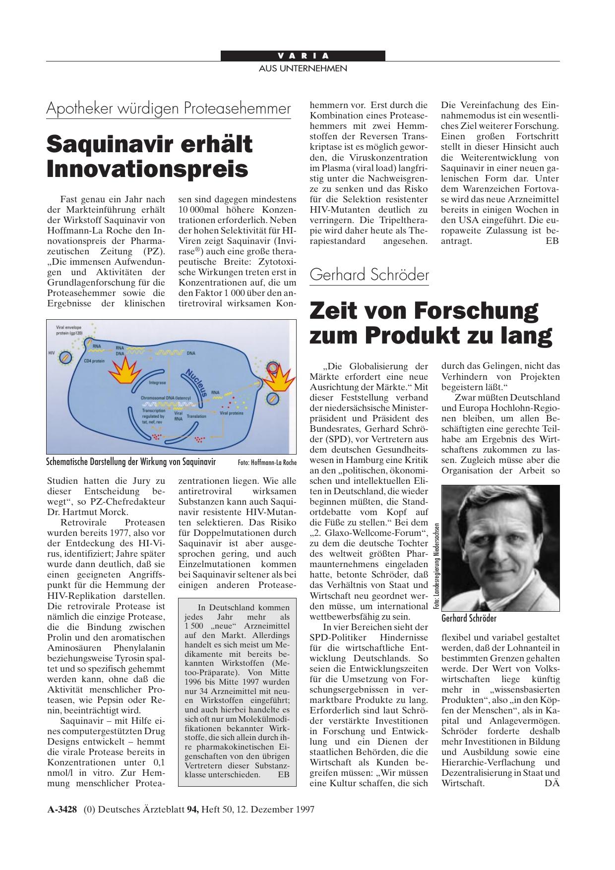 Vorschauseite 1: Gerhard Schröder: Zeit von Forschung zum Produkt zu lang