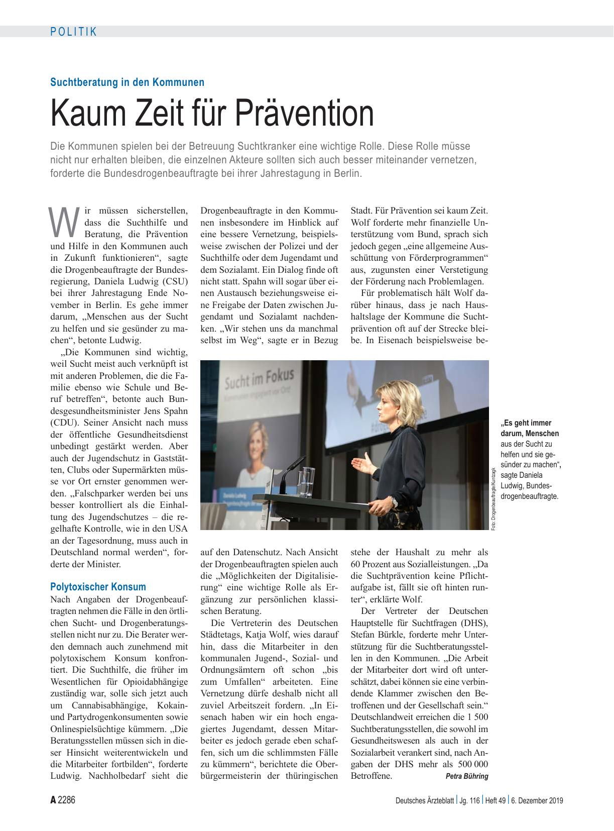 Vorschauseite 1: Suchtberatung in den Kommunen: Kaum Zeit für Prävention
