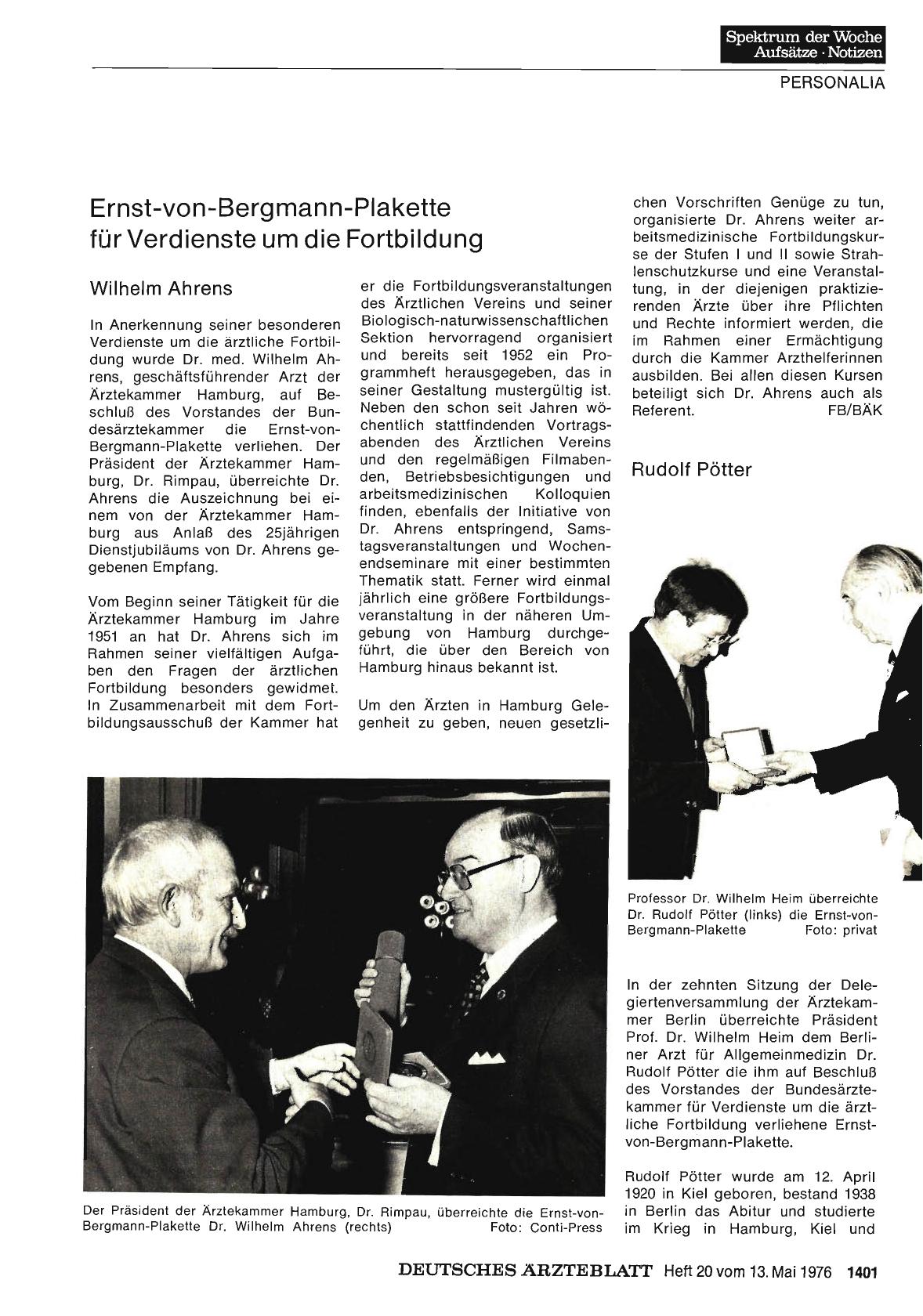 Vorschauseite 1: Ernst-von-Bergmann-Plakette für Verdienste um die Fortbildung