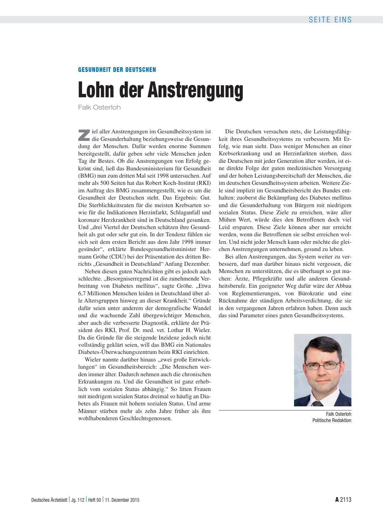 Vorschauseite 1: Gesundheit der Deutschen: Lohn der Anstrengung