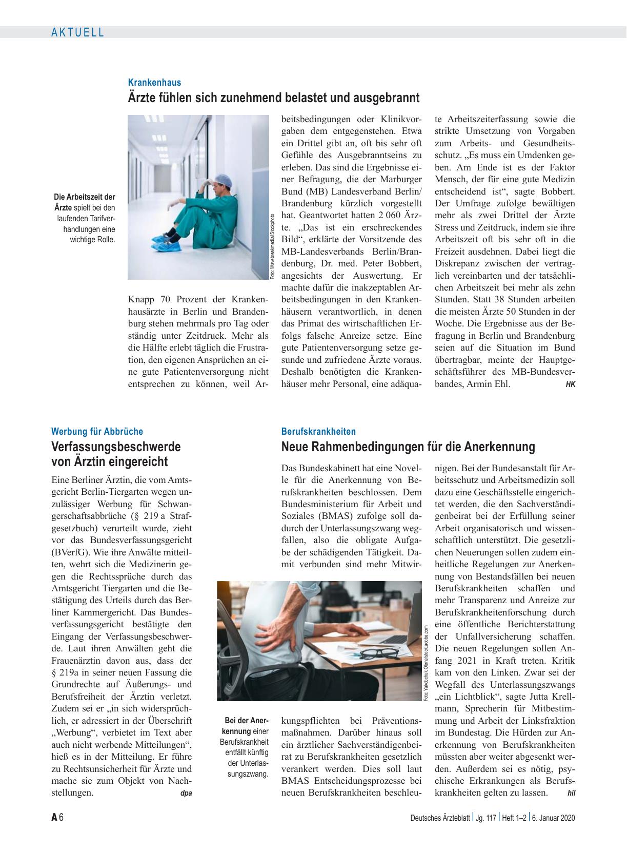 Vorschauseite 1: Krankenhaus: Ärzte fühlen sich zunehmend belastet und ausgebrannt