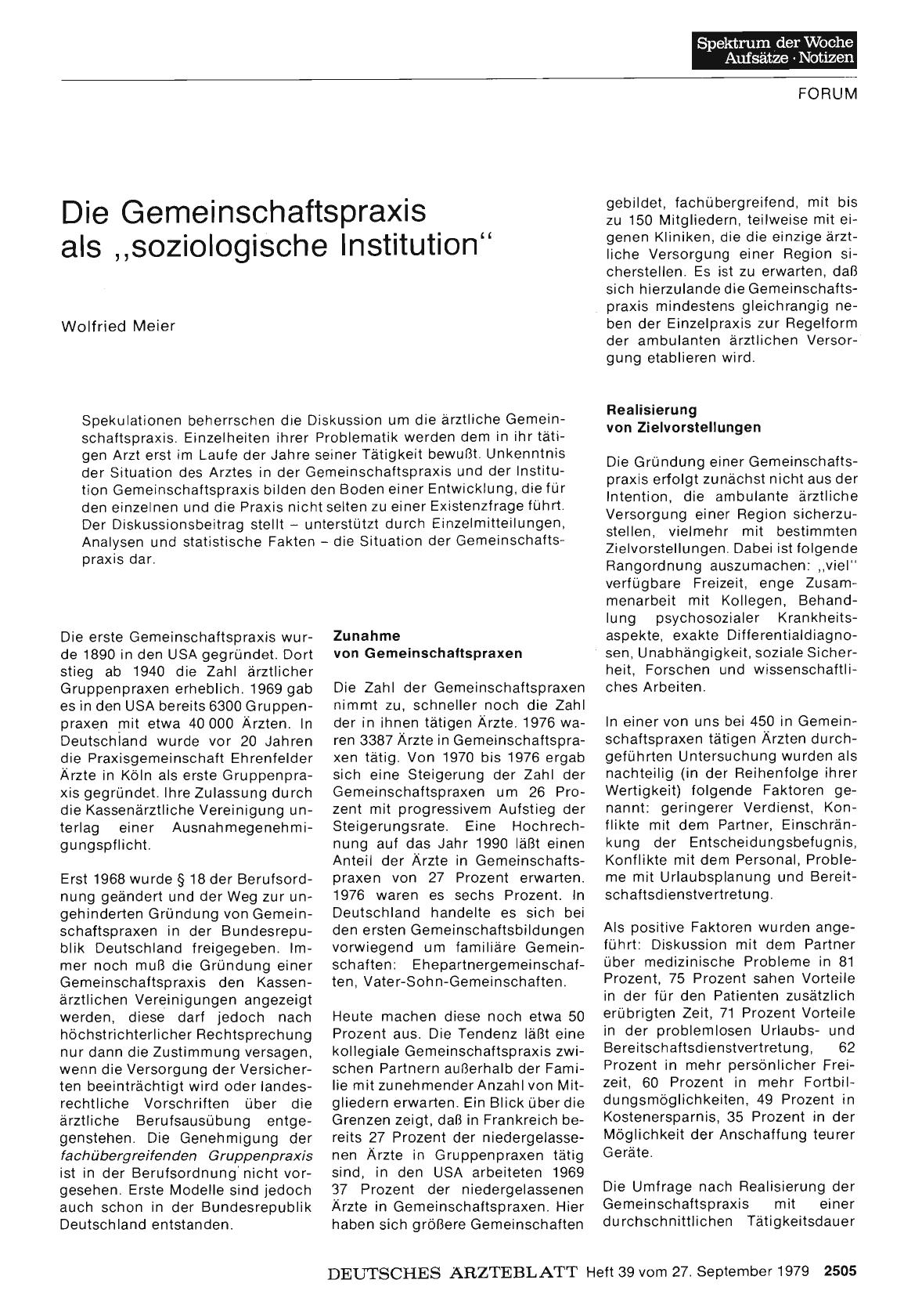 Vorschauseite 1: Die Gemeinschaftspraxis als „soziologische Institution“