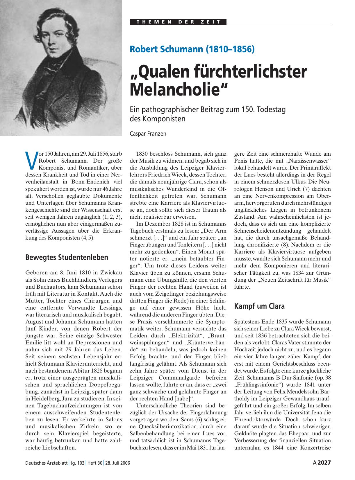 Vorschauseite 1: Robert Schumann (1810 – 1856): „Qualen fürchterlichster Melancholie“