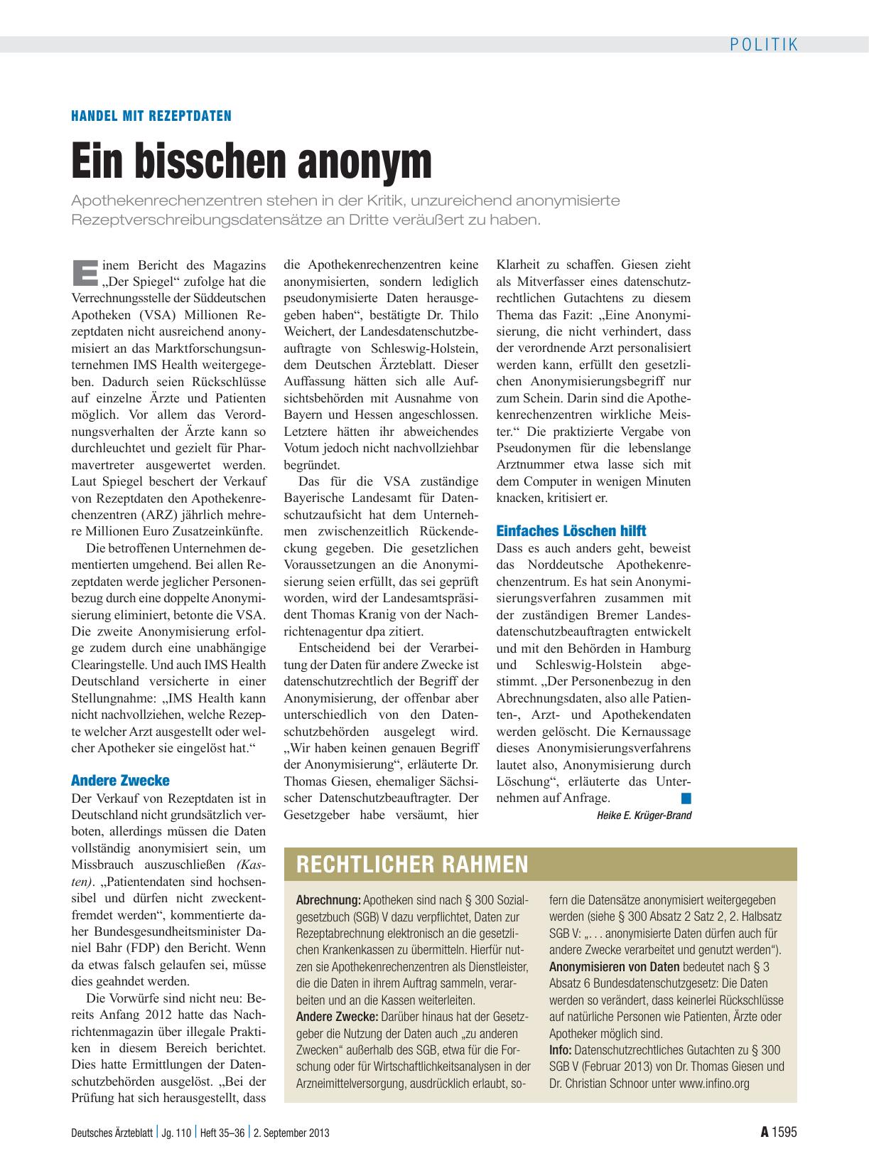 Vorschauseite 1: Handel mit Rezeptdaten: Ein bisschen anonym