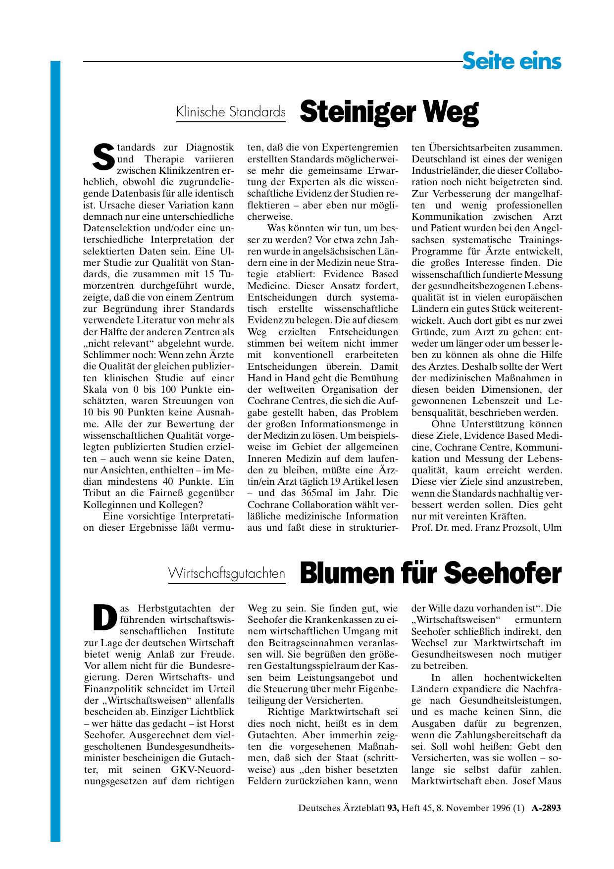 Vorschauseite 1: Wirtschaftsgutachten: Blumen für Seehofer