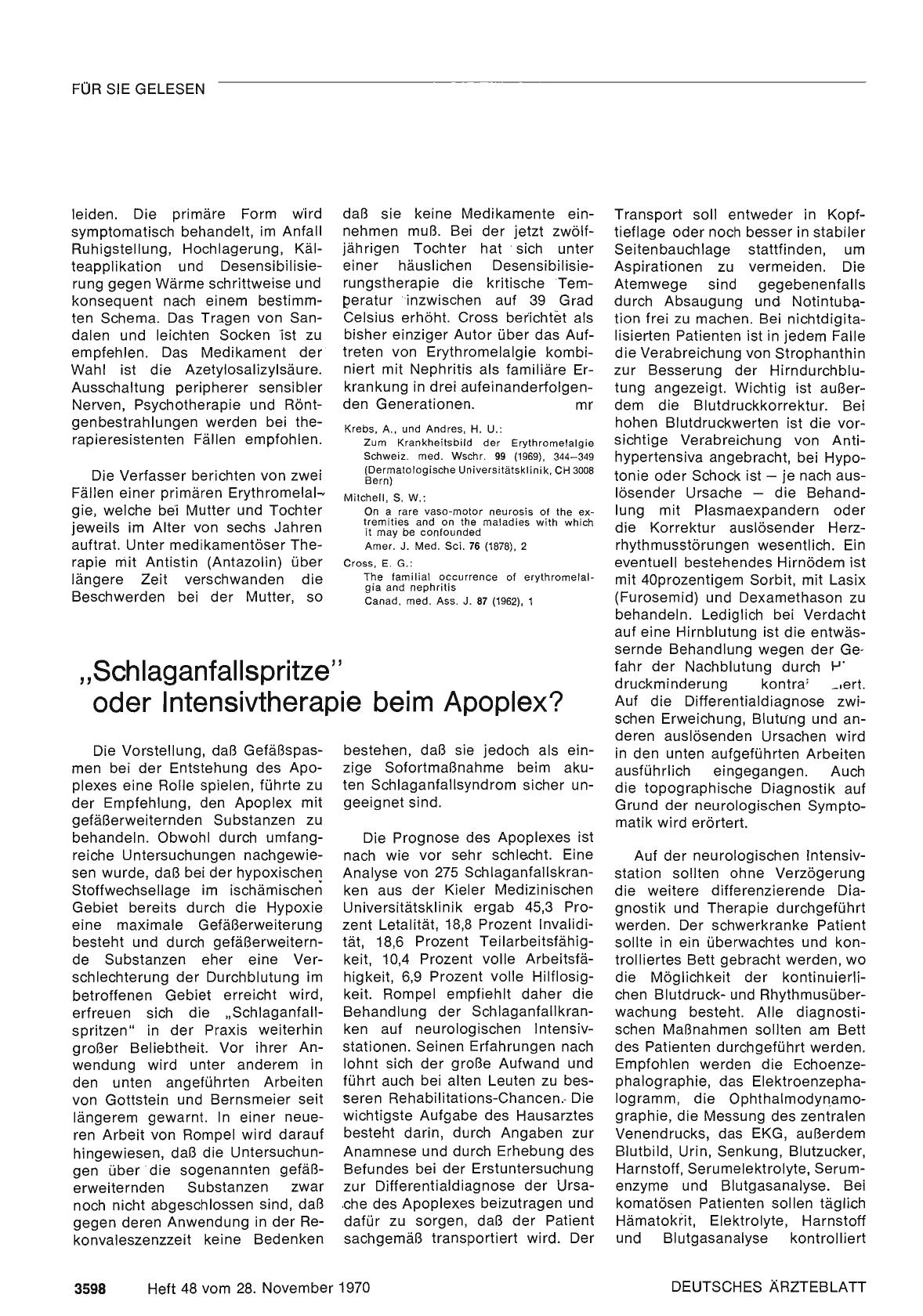 Vorschauseite 1: „Schlaganfallspritze" oder Intensivtherapie beim Apoplex?