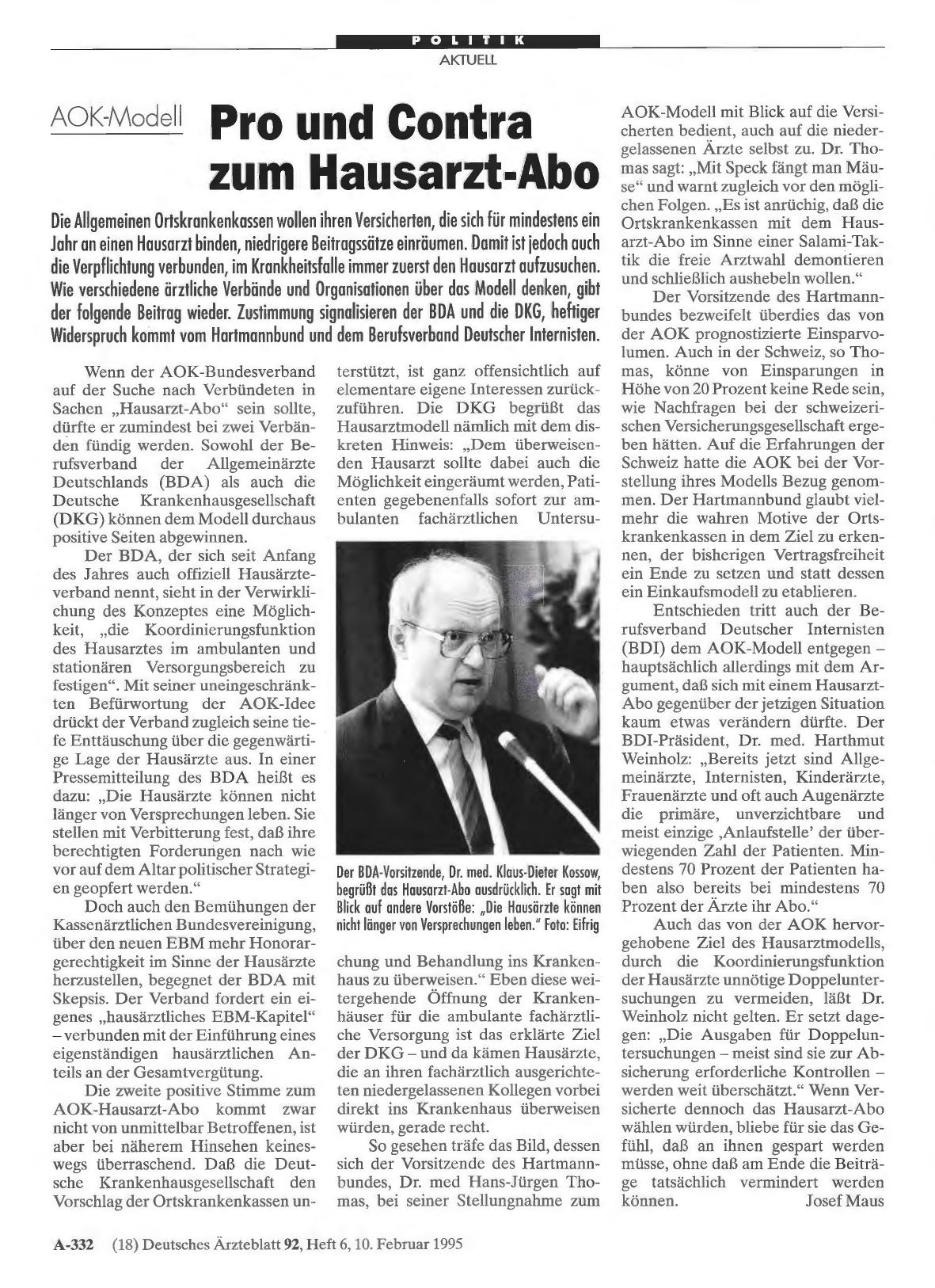 Vorschauseite 1: AOK Modell: Pro und Contra zum Hausarzt-Abo
