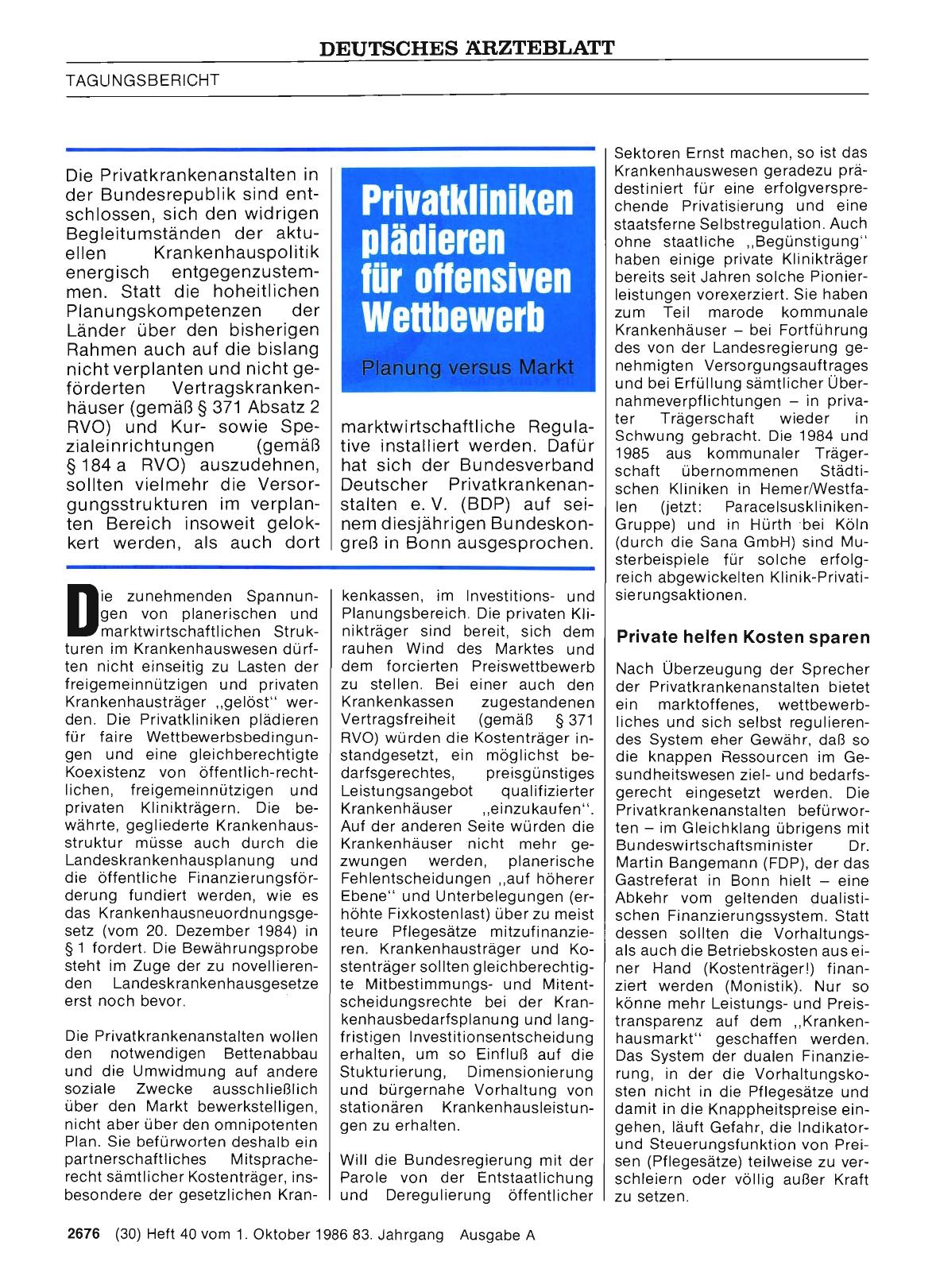 Vorschauseite 1: Privatkliniken plädieren für offensiven Wettbewerb