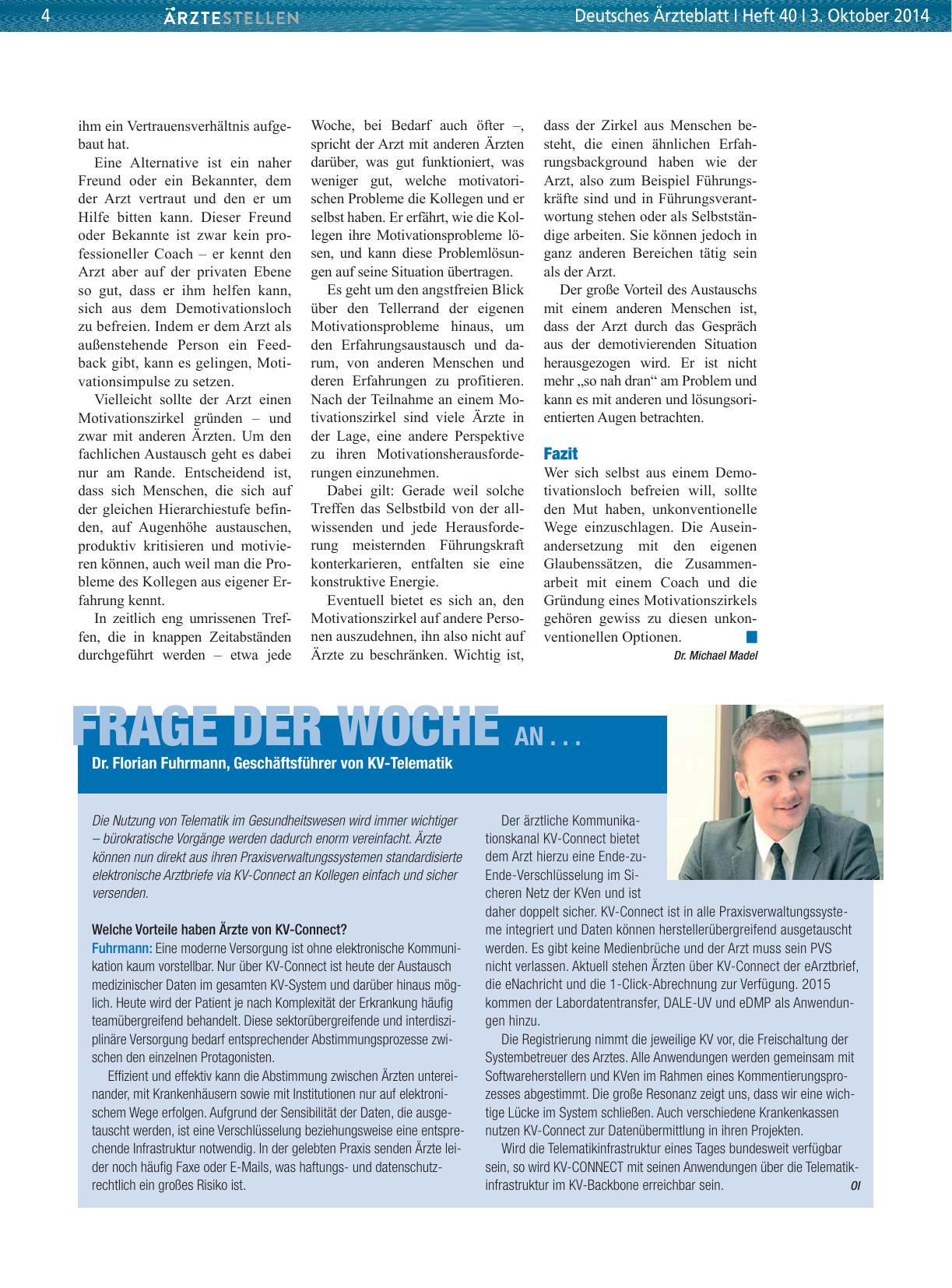 Vorschauseite 1: Frage der Woche an. .. Dr. Florian Fuhrmann, Geschäftsführer von KV-Telematik