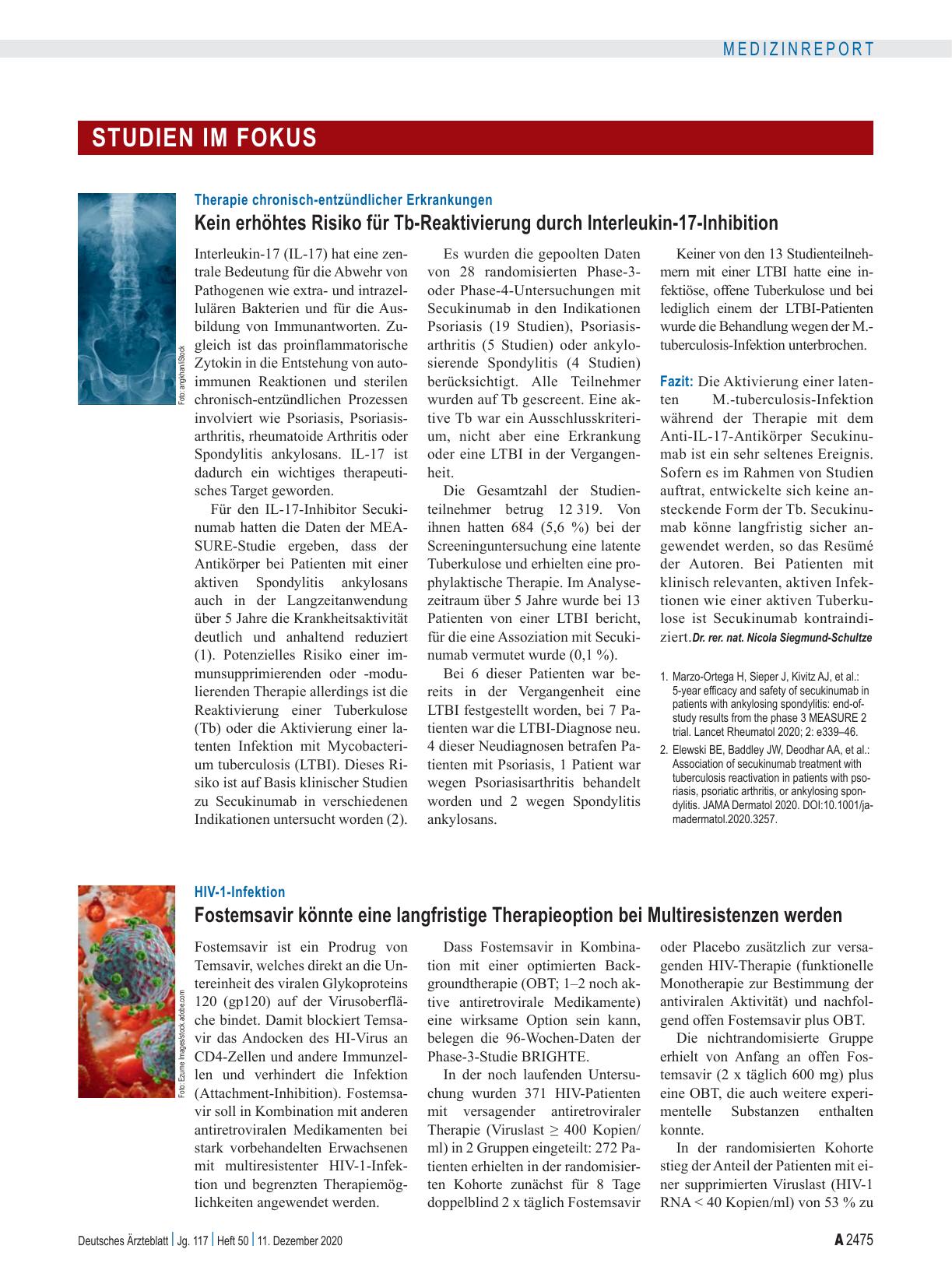 Vorschauseite 1: Therapie chronisch-entzündlicher Erkrankungen: Kein erhöhtes Risiko für Tb-Reaktivierung durch Interleukin-17-Inhibition
