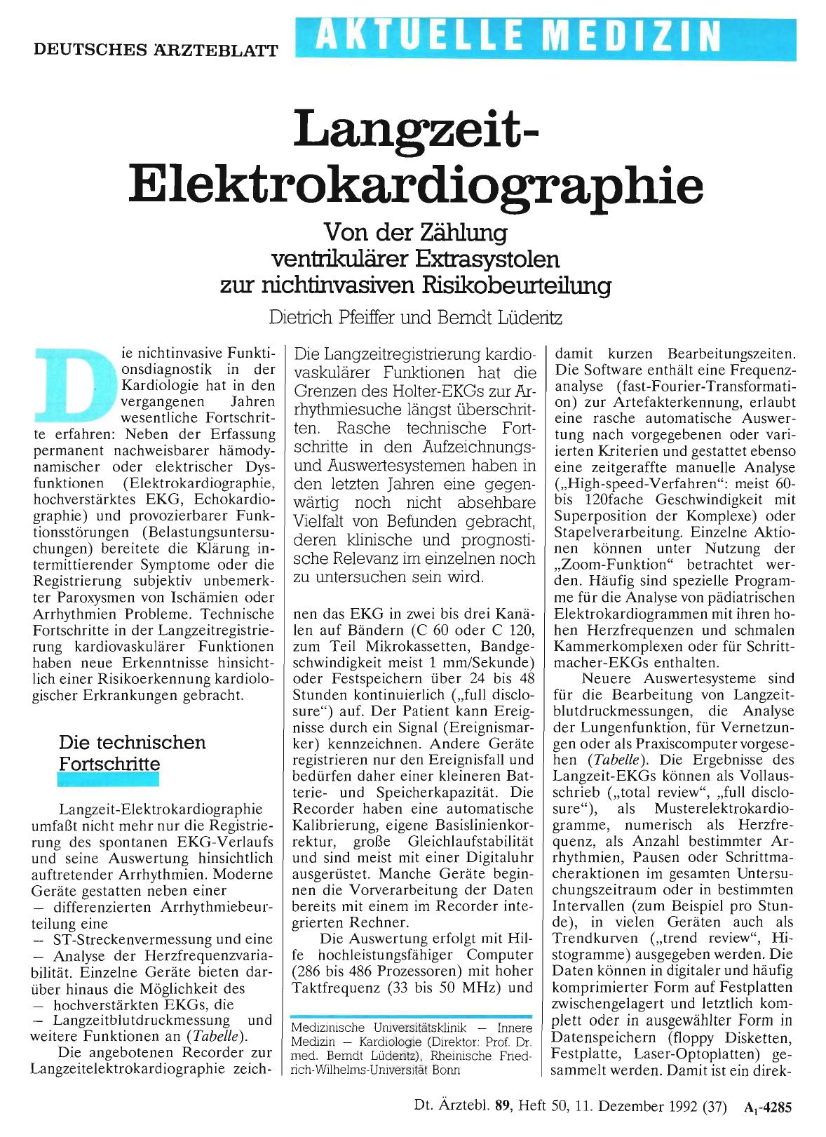 Vorschauseite 1: Langzeit-Elektrokardiographie: Von der Zählung ventrikulärer Extrasystolen zur nichtinvasiven Risikobeurteilung