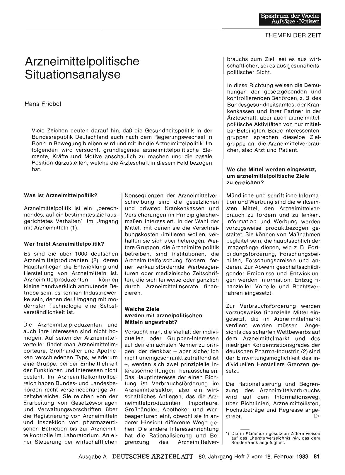 Vorschauseite 1: Arzneimittelpolitische Situationsanalyse