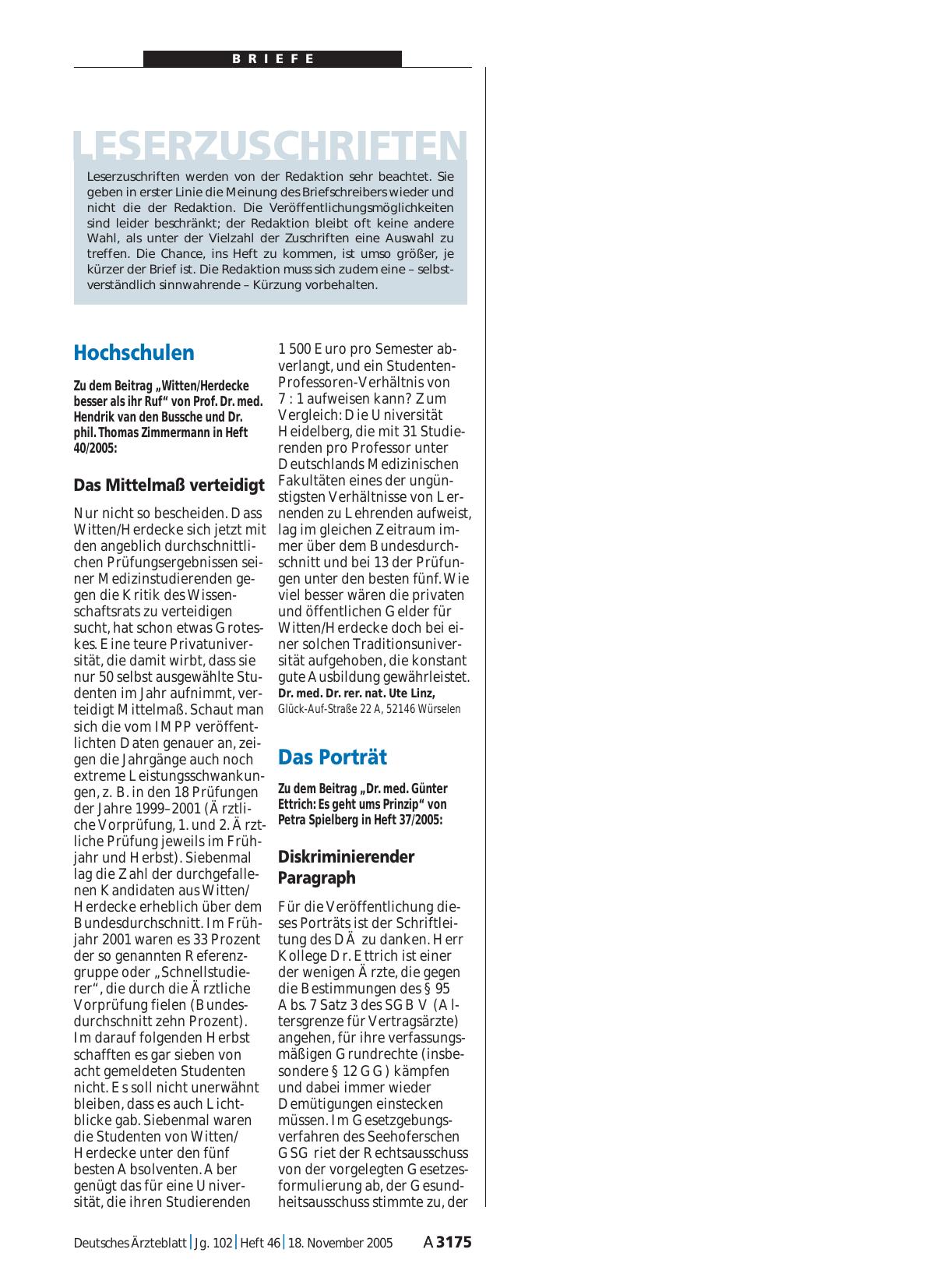 Vorschauseite 1: Das Porträt: Diskriminierender Paragraph