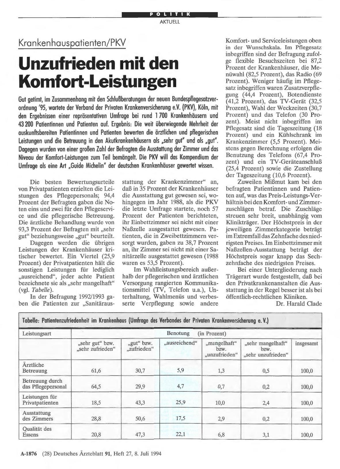 Vorschauseite 1: Krankenhauspatienten/PKV: Unzufrieden mit den Komfort-Leistungen