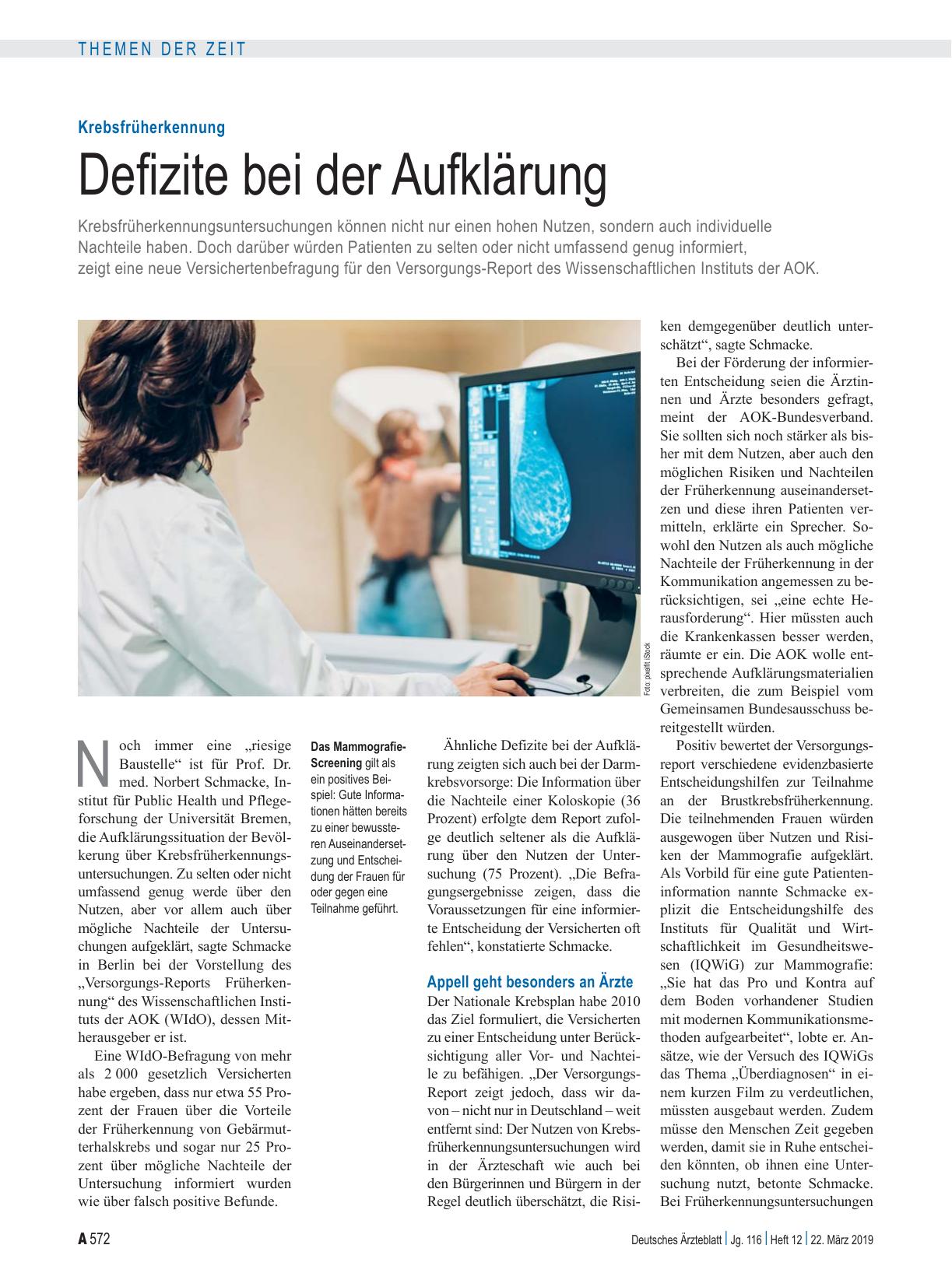 Vorschauseite 1: Krebsfrüherkennung: Defizite bei der Aufklärung