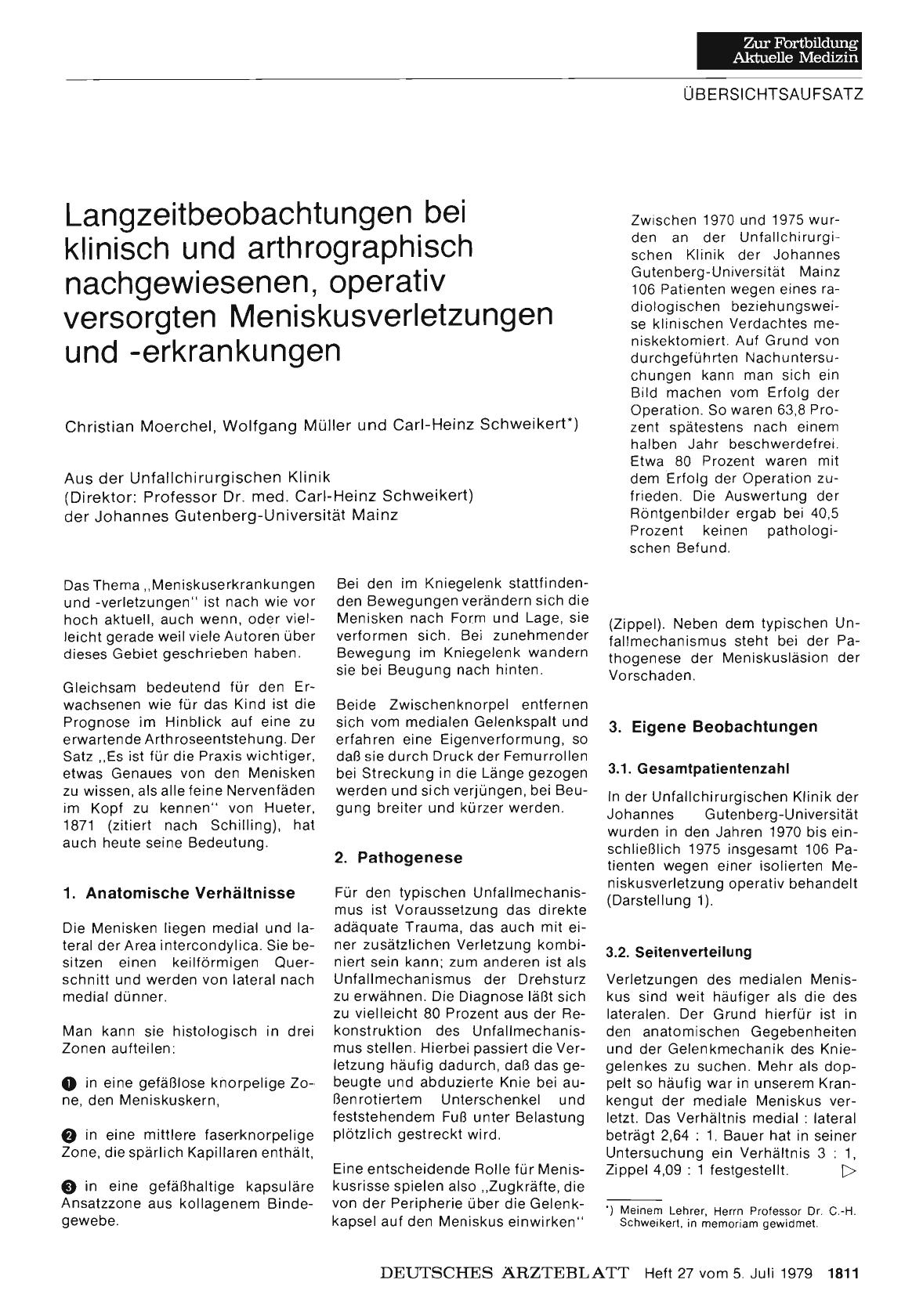 Vorschauseite 1: Langzeitbeobachtungen bei klinisch und arthrographisch nachgewiesenen, operativ versorgten Meniskusverletzungen und -erkrankungen