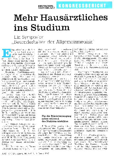 Vorschauseite 1: Mehr Hausärztliches ins Studium - Ein Symposion „Besonderheiten der Allgemeinmedizin“