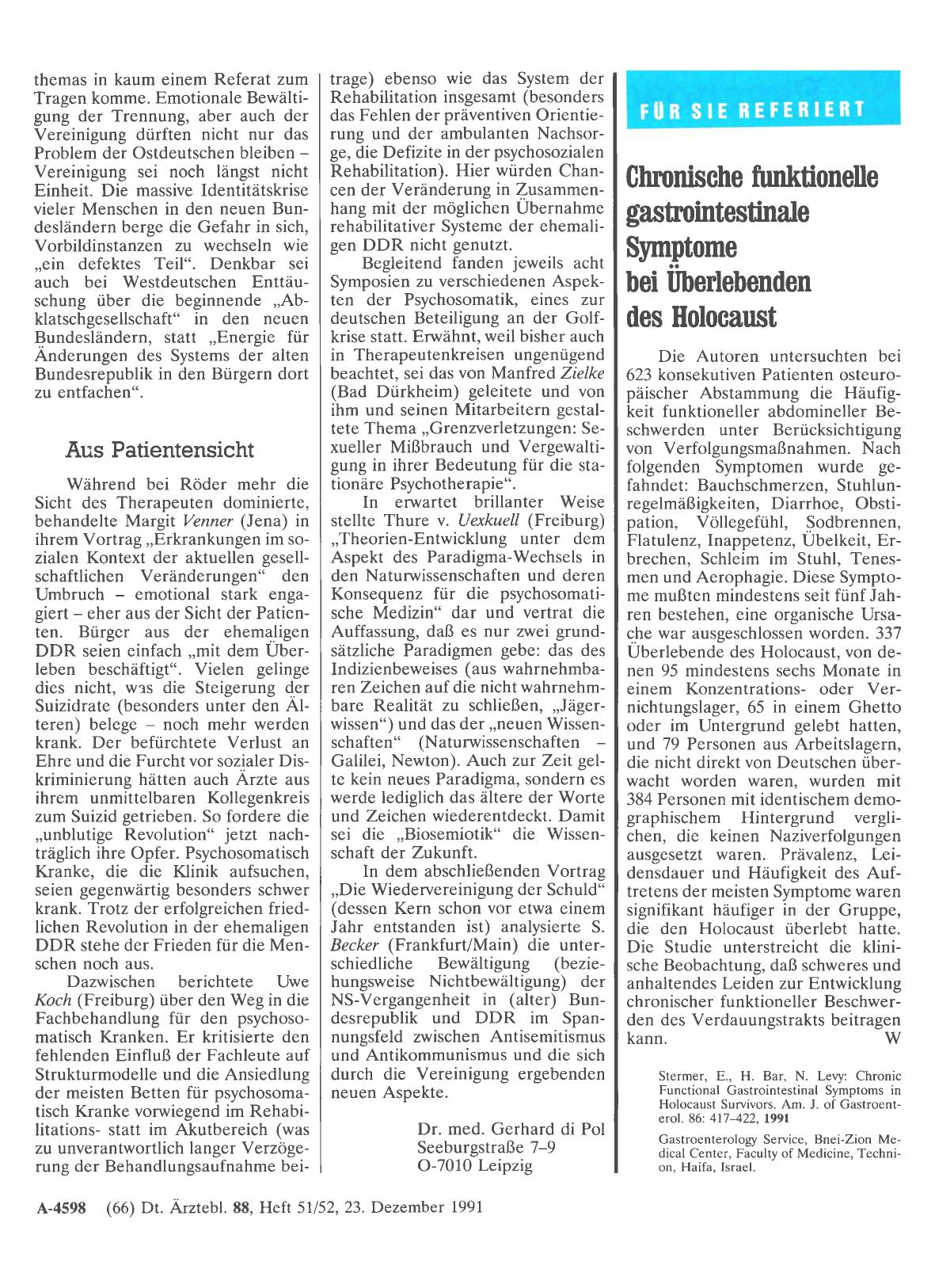Vorschauseite 1: Chronische funktionelle gastrointestinale Symptome bei Überlebenden des Holocaust
