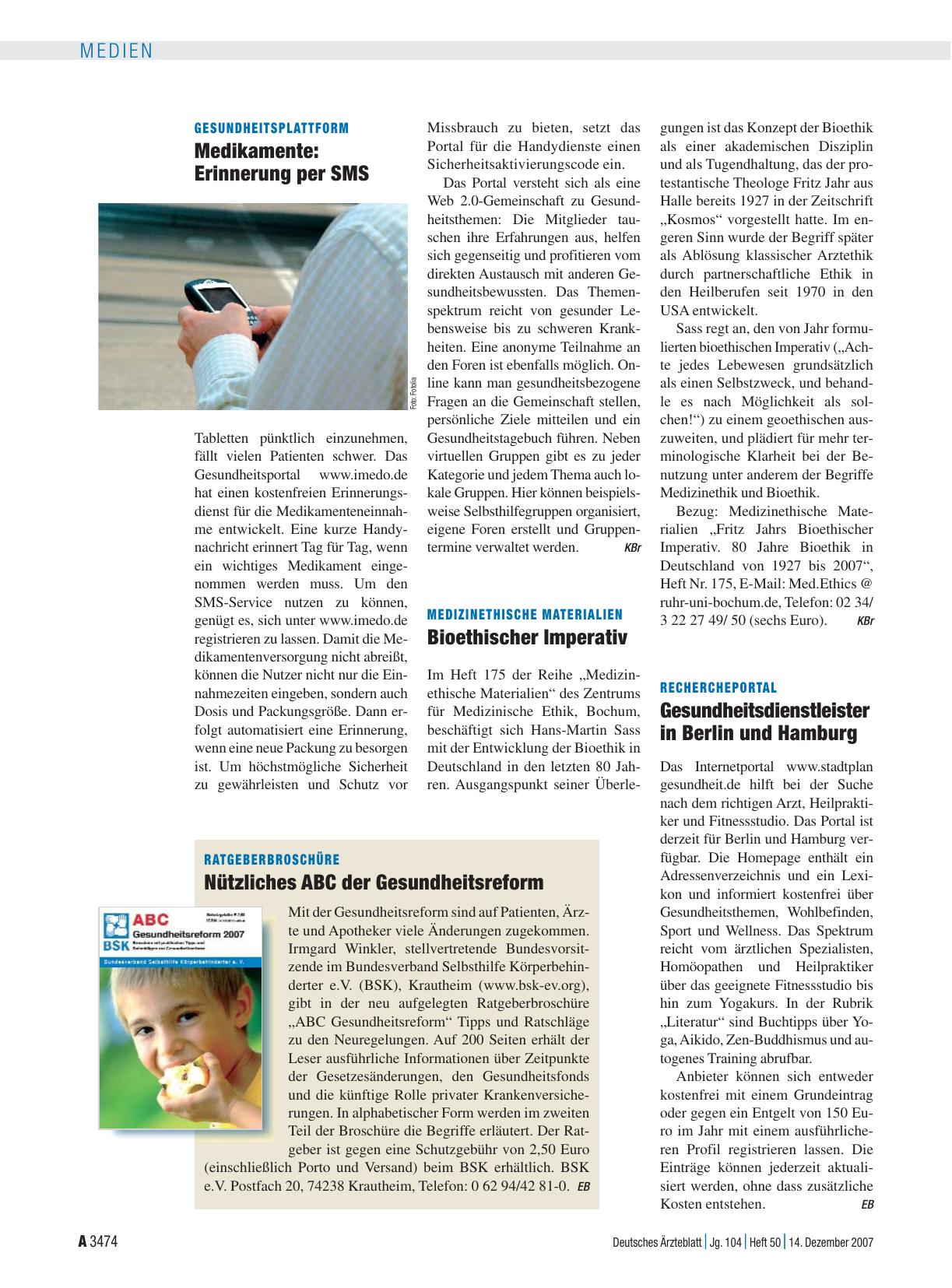 Vorschauseite 1: Gesundheitsplattform - Medikamente: Erinnerung per SMS
