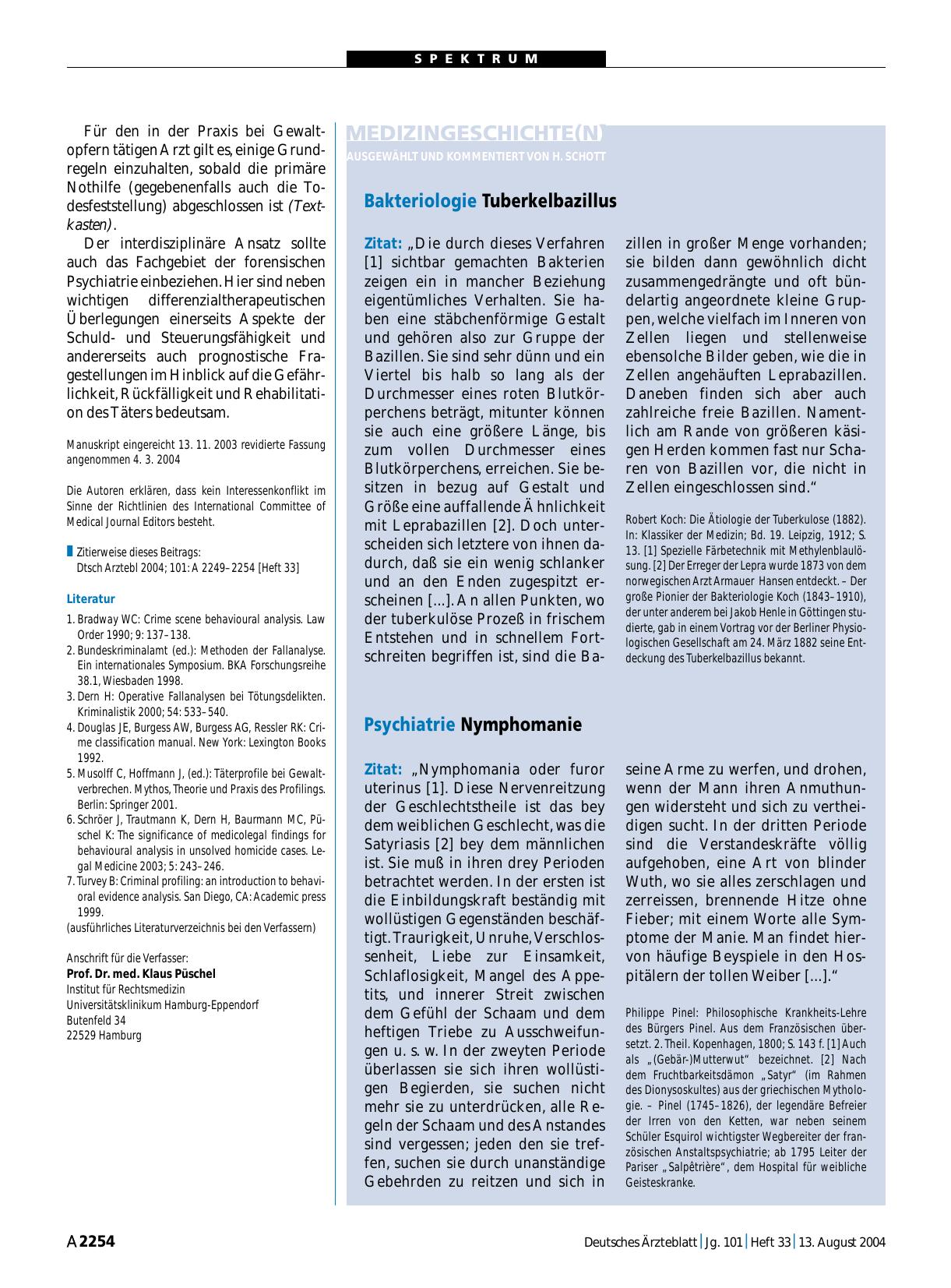 Vorschauseite 1: Medizingeschichte(n): Psychiatrie – Nymphomanie