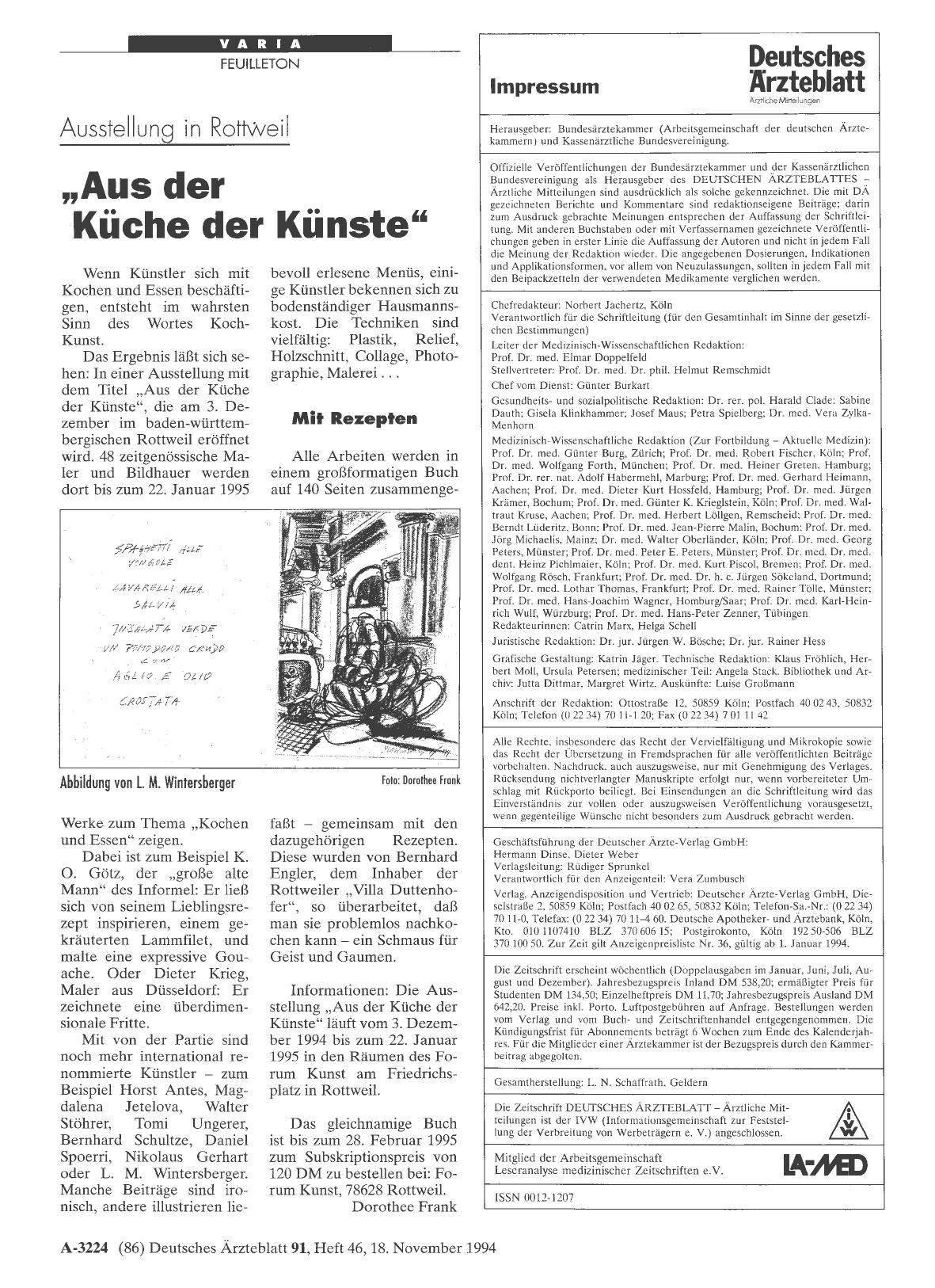 Vorschauseite 1: Ausstellung in Rottweil: „Aus der Küche der Künste“