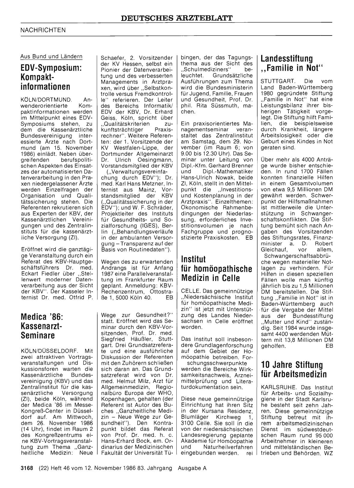 Vorschauseite 1: Medica '86: Kassenarzt-Seminare