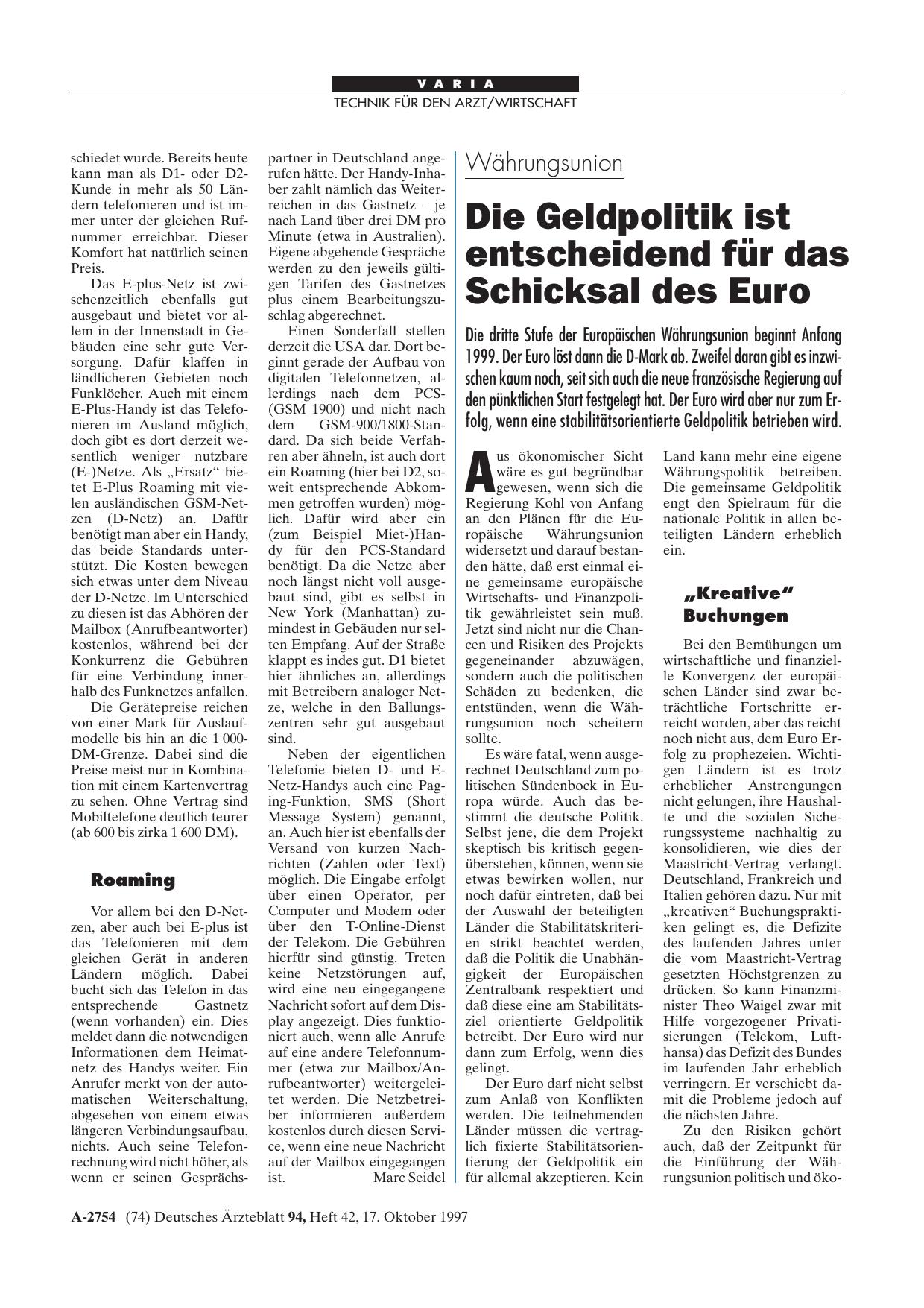 Vorschauseite 1: Währungsunion: Die Geldpolitik ist entscheidend für das Schicksal des Euro