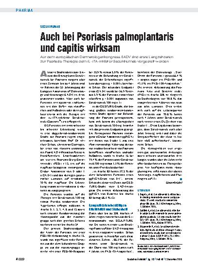 Vorschauseite 1: Secukinumab: Auch bei Psoriasis palmoplantaris und capitis wirksam