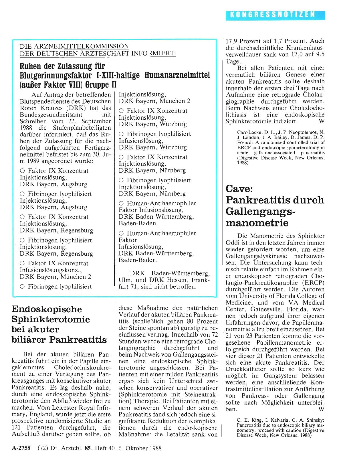 Vorschauseite 1: Ruhen der Zulassung für Blutgerinnungsfaktor I-XIII-haltige Humanarzneimittel (außer Faktor VIII) Gruppe II